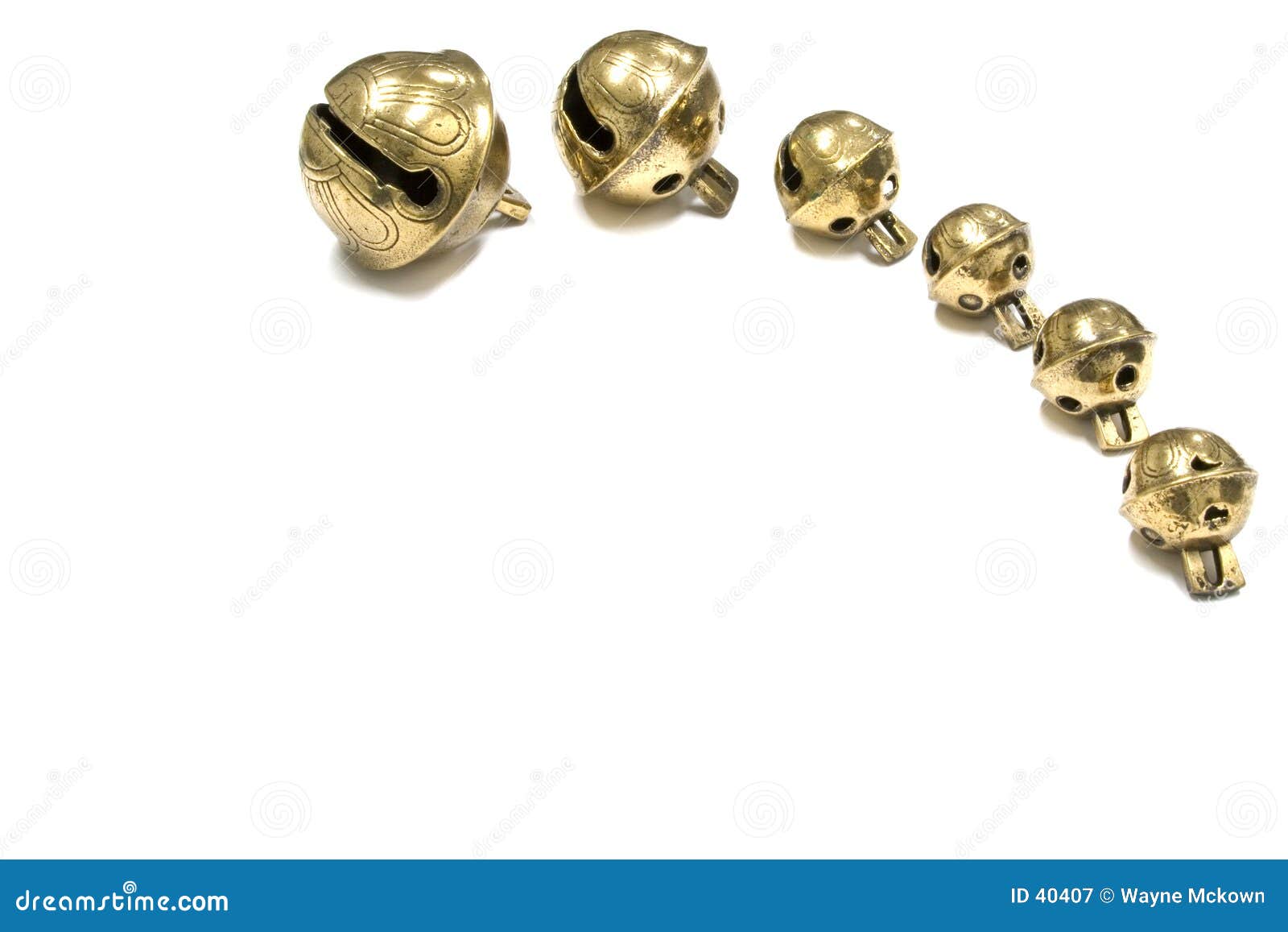 Six Antique Sleigh Bells. Royalty Free Stock Photography 