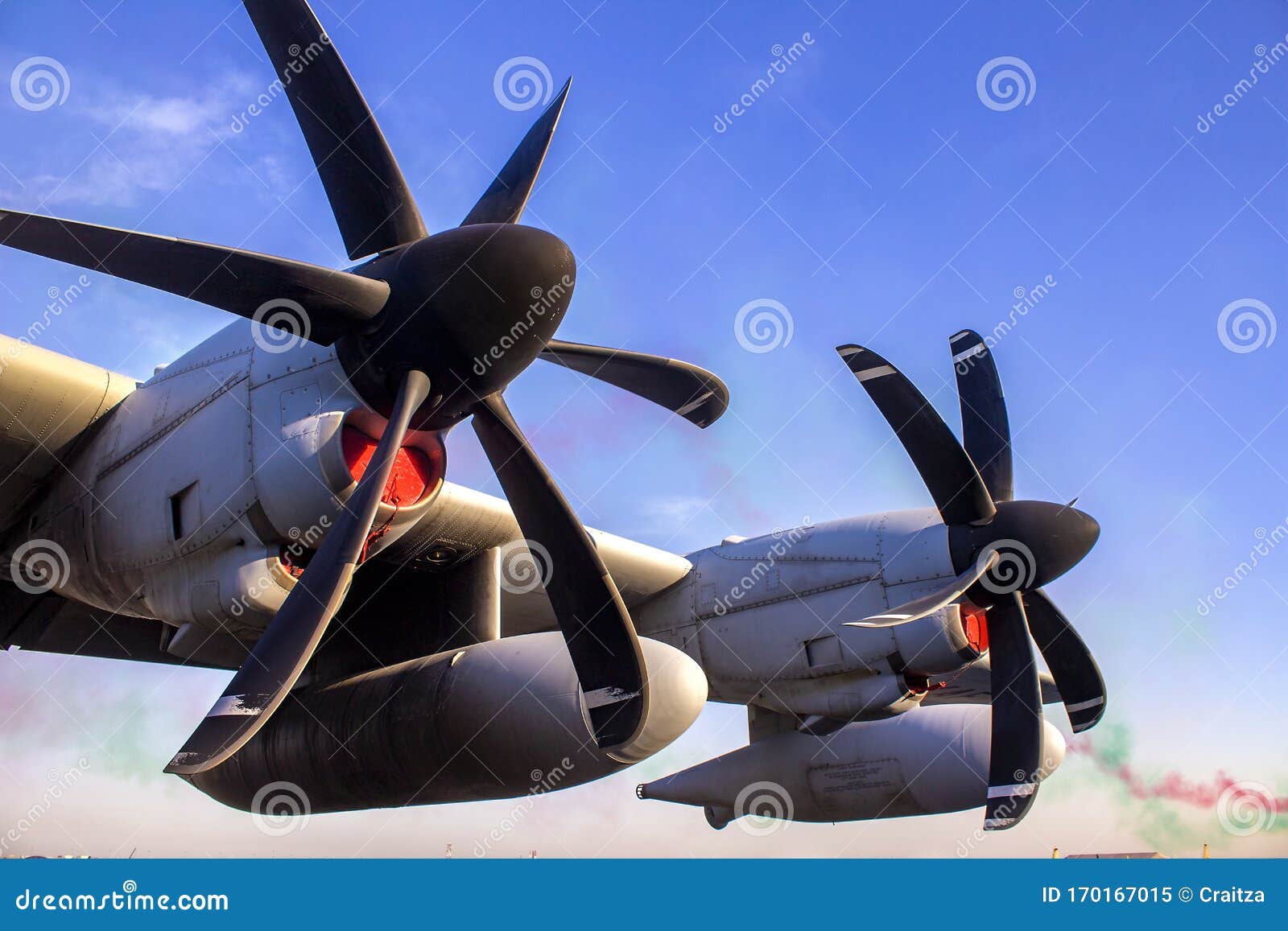 Six Blades Propellers Installed on a Large Multi Engine Military