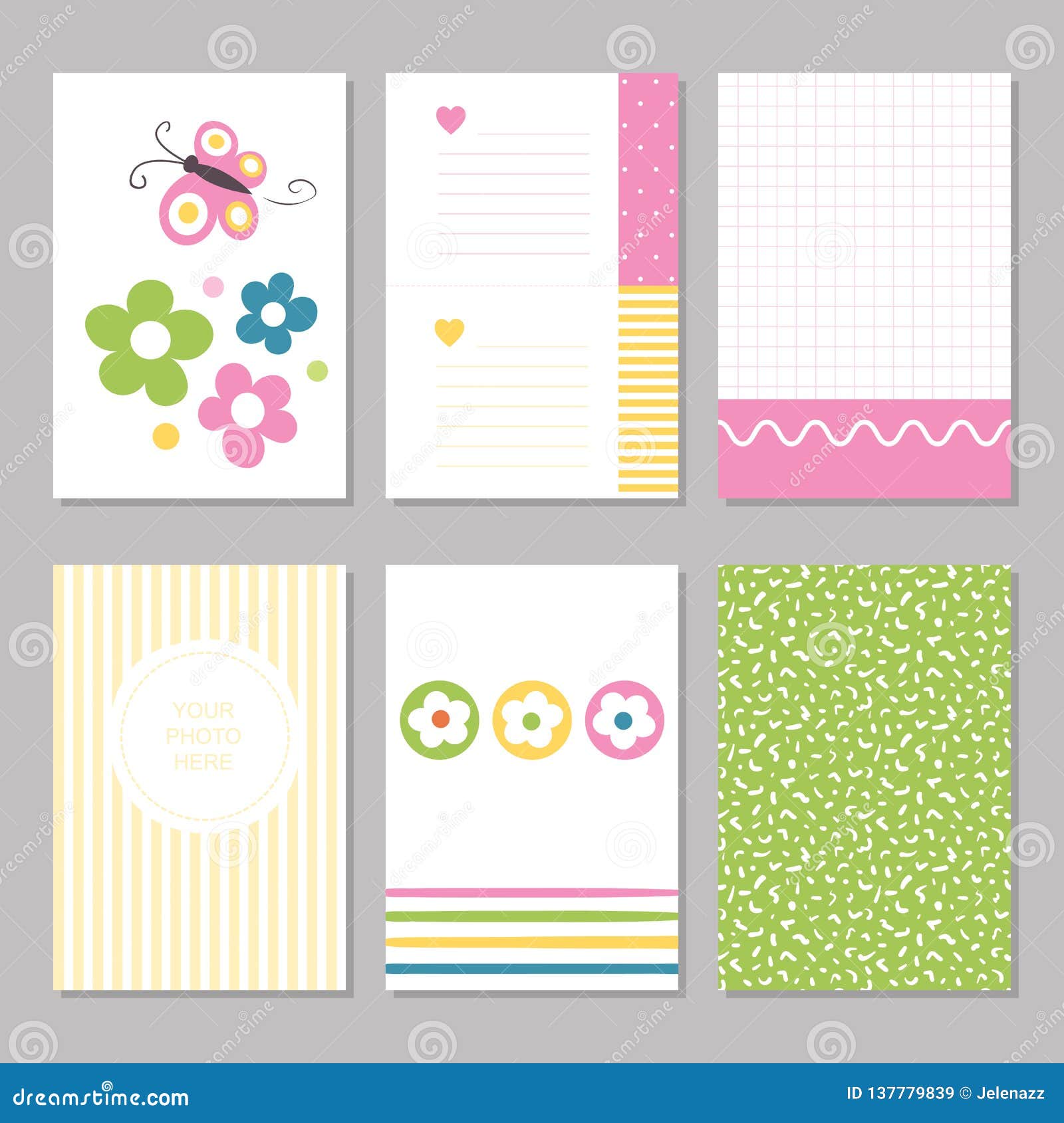 yellow, pink and green spring flowers stationary pages