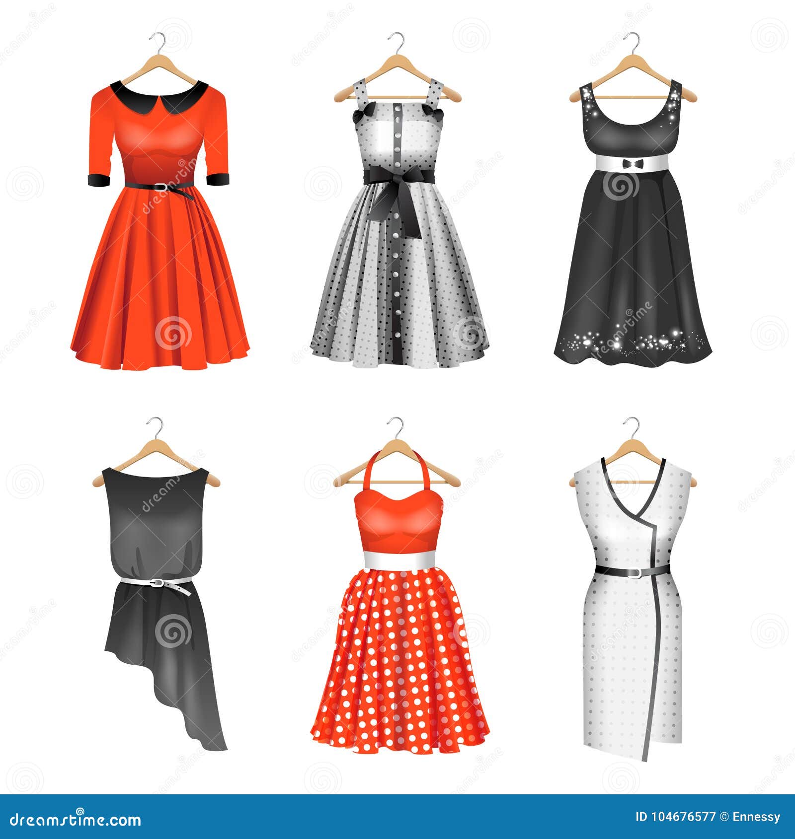 Set of Six Dresses stock vector. Illustration of princess - 104676577
