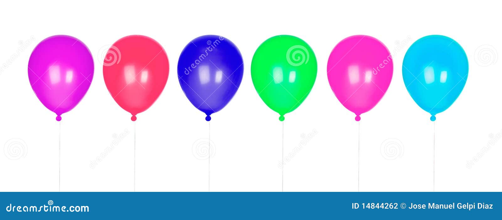 Six colorful balloons inflated
