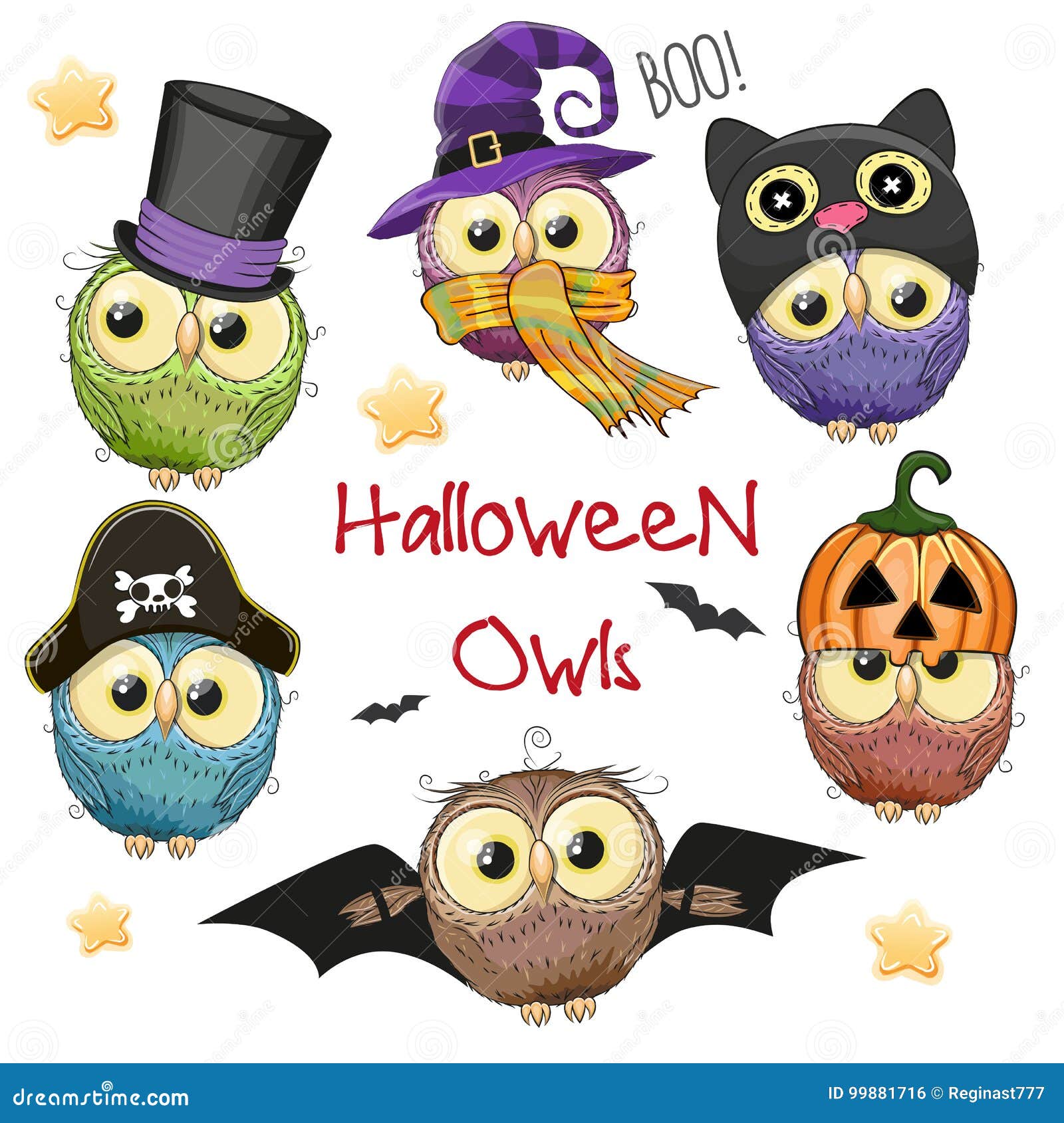 six cute halloween owls