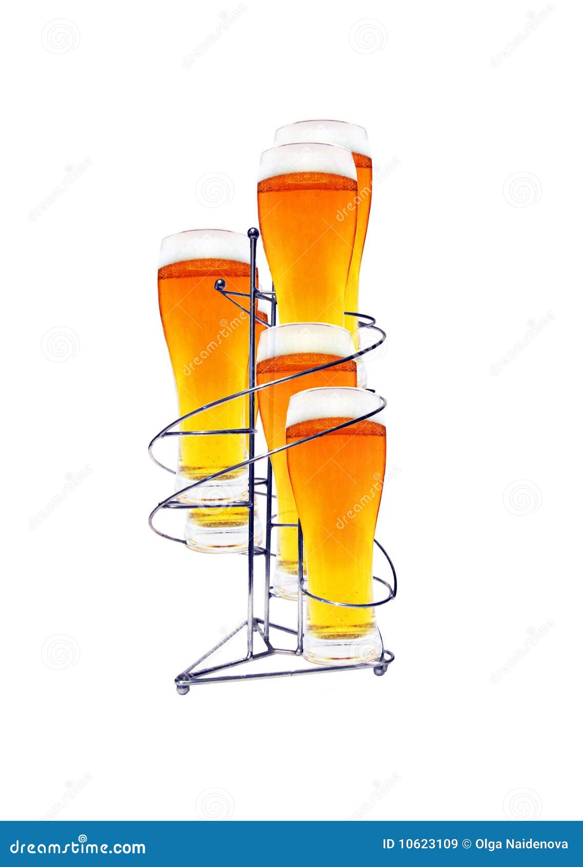 Six glasses beer on stand stock image. Image of white 10623109