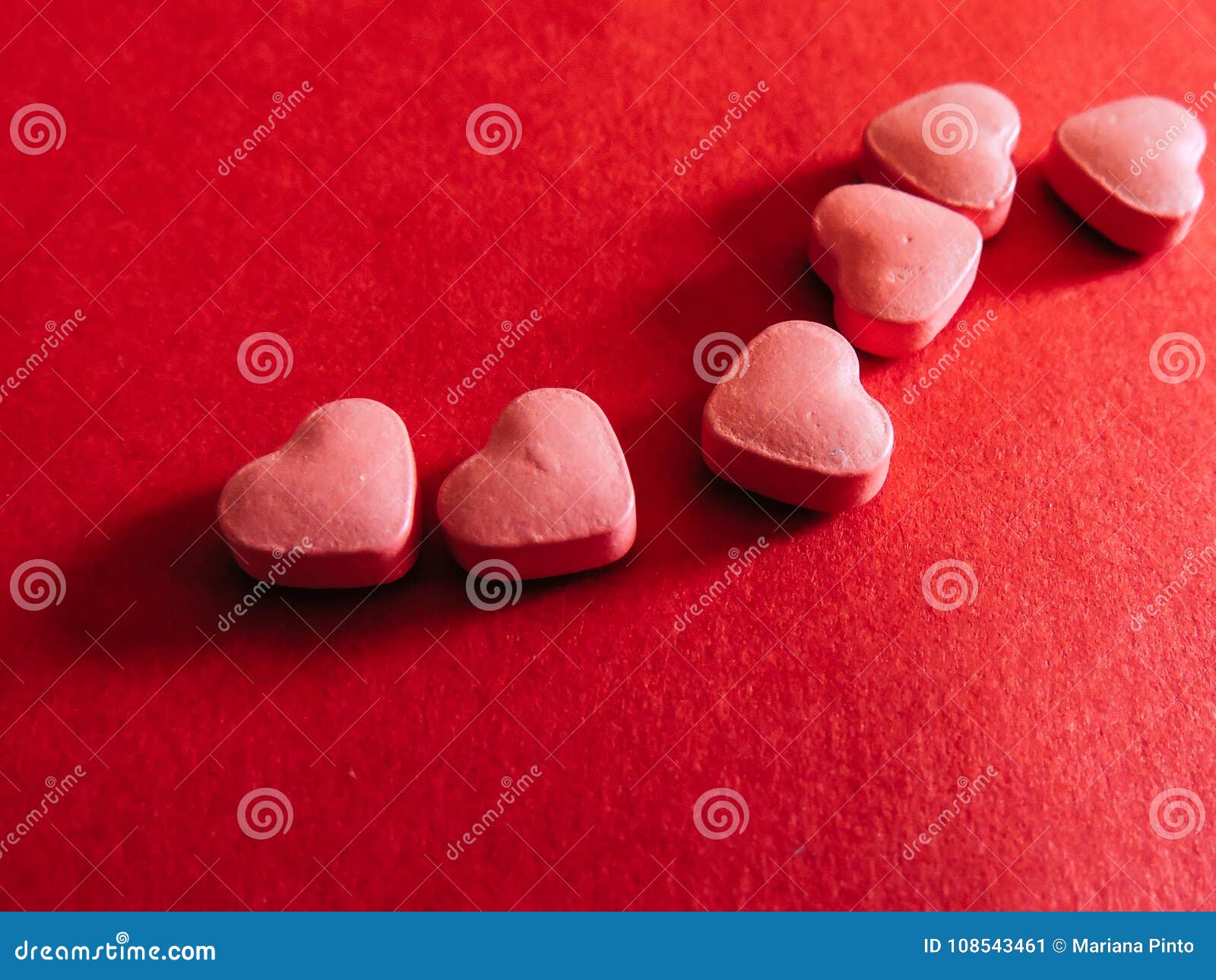 six heart tablets. valentines day.