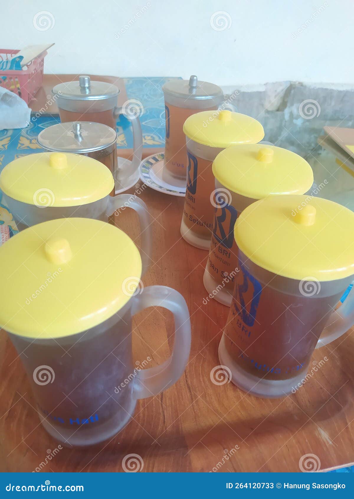 Six Hot Tea Drinks in Glass Cups Ready To Be Served Editorial Stock