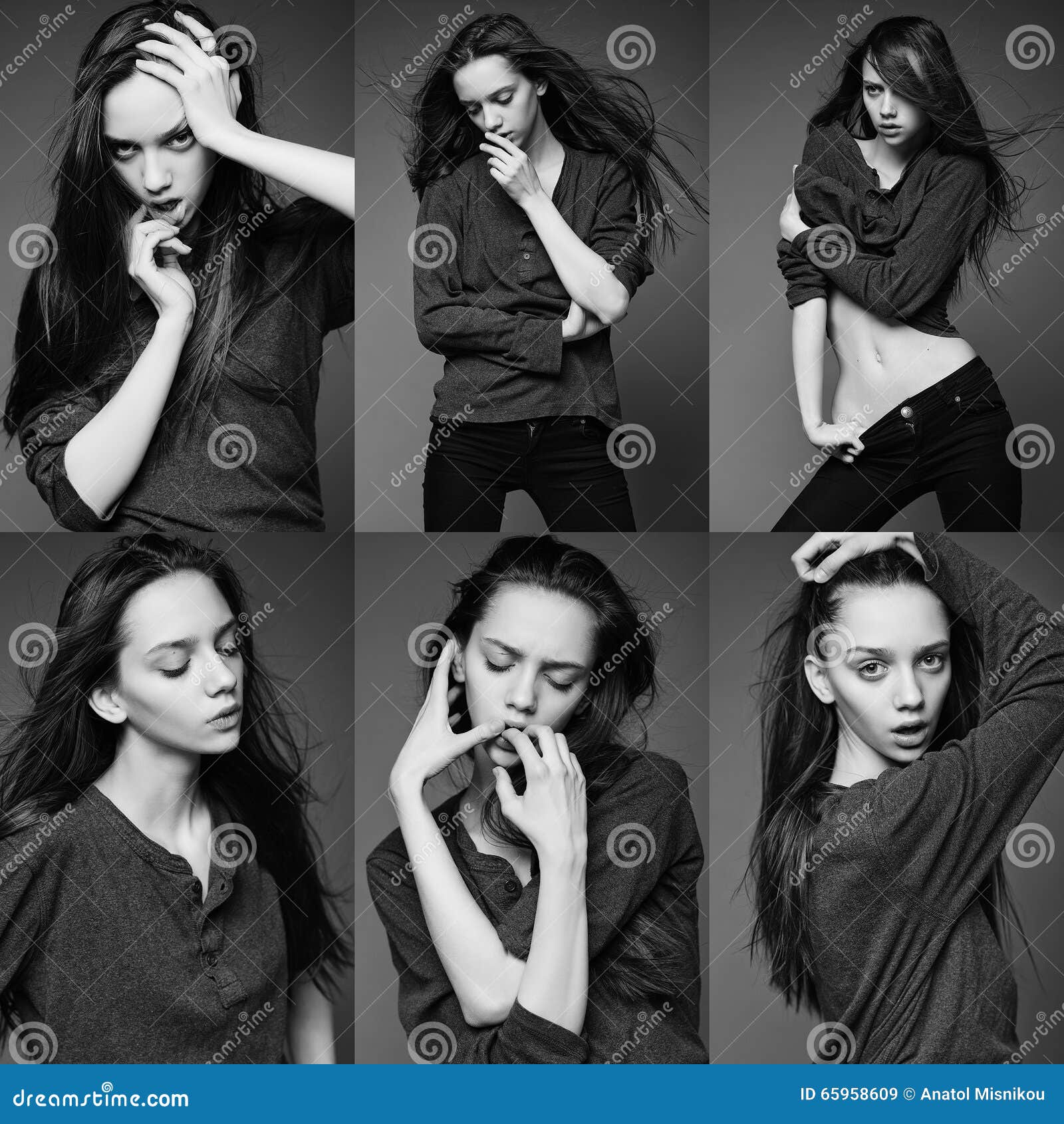six image same fashion model different poses studio shot 65958609