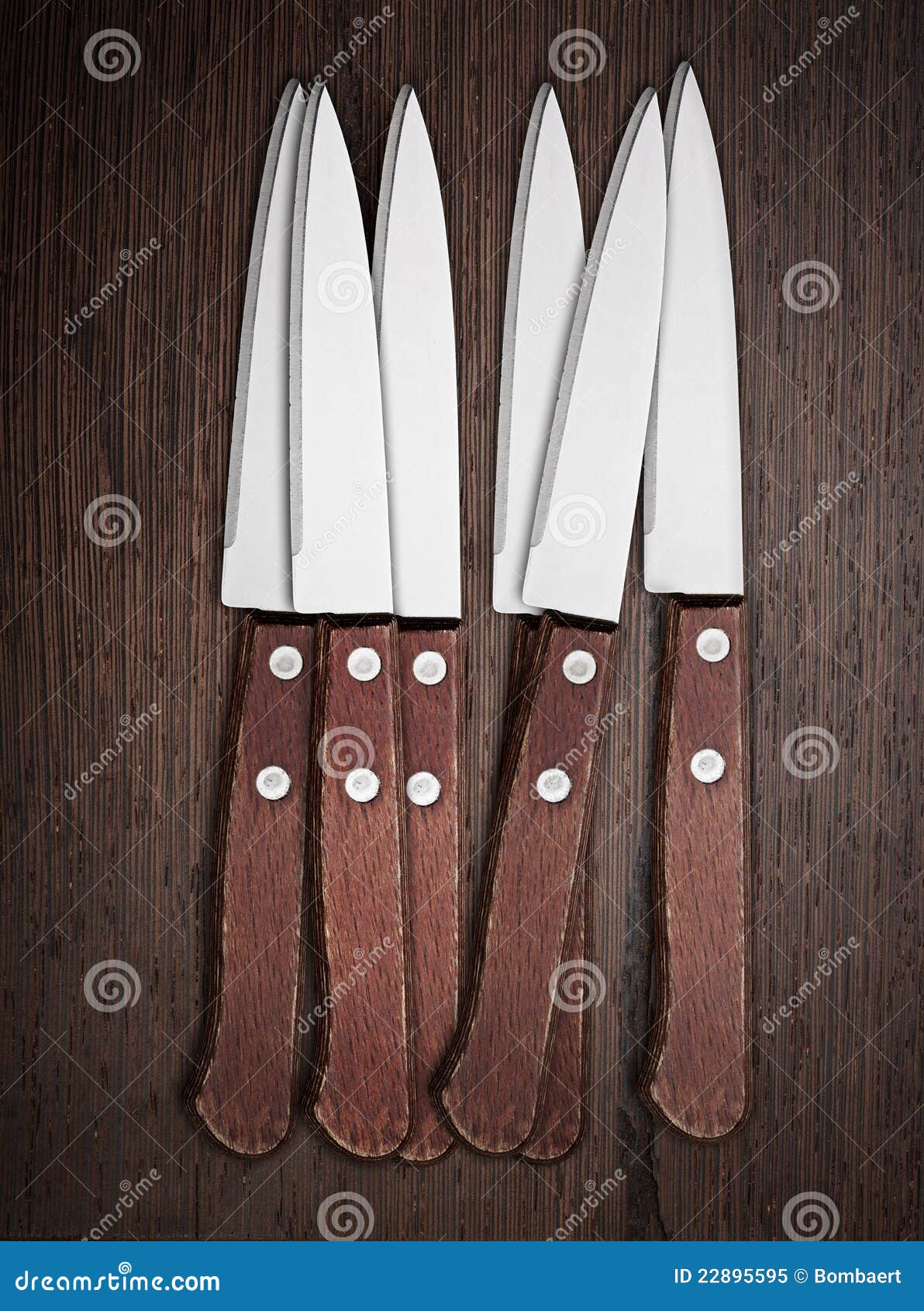 Six Knifes on Rustic Kitchen Table Stock Image Image of knife, table