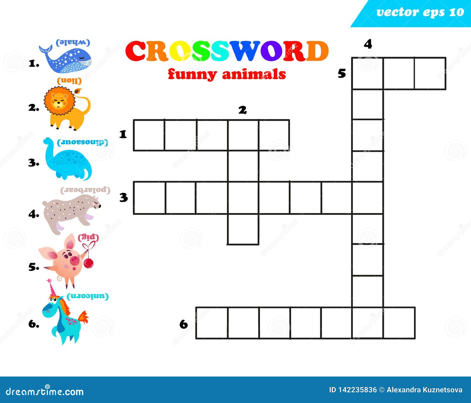 Six Mots Croise Droles D Anymals Sur Le Fond Blanc Illustration De Vecteur Illustration Du Crossword Retrait 142235836
