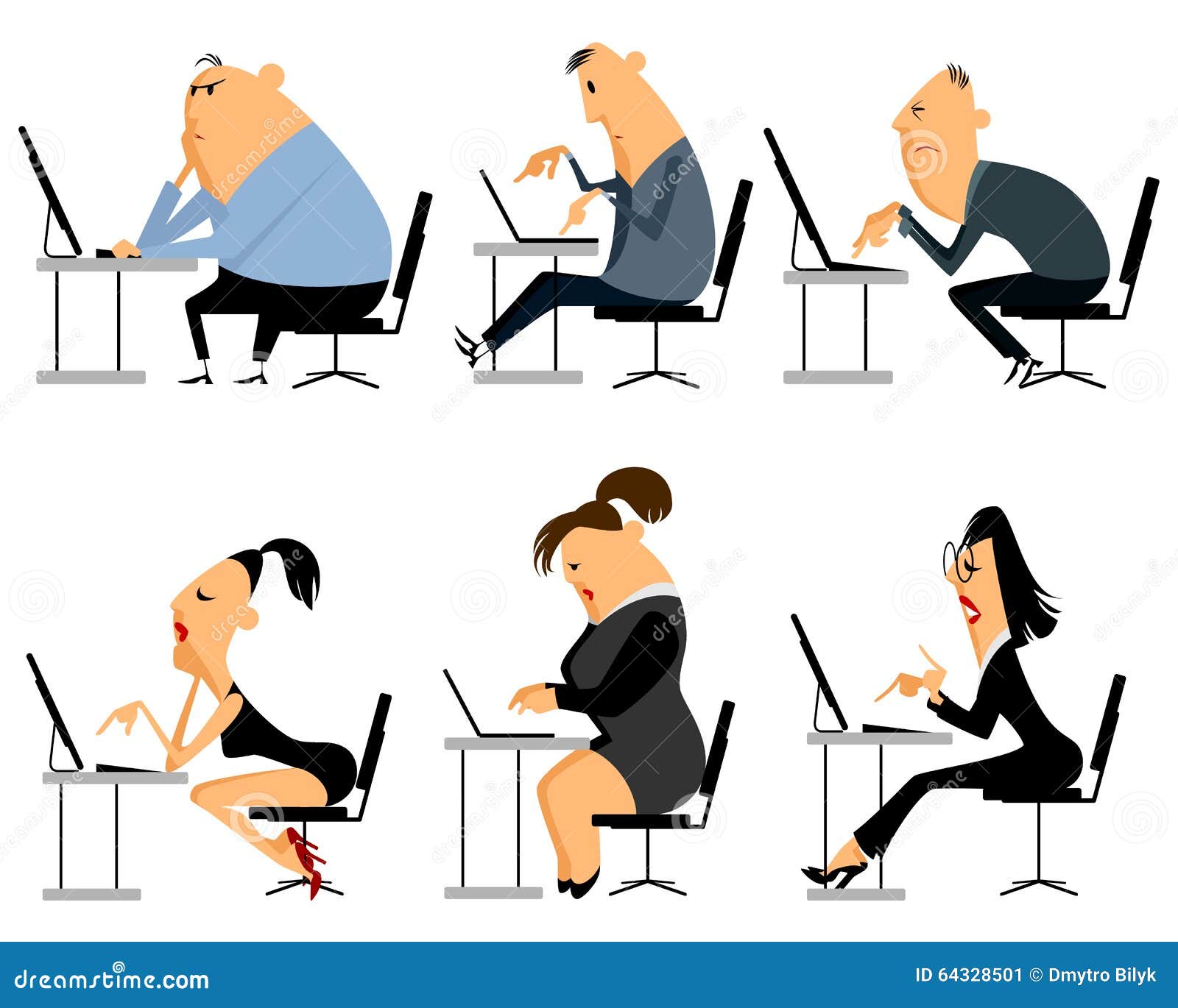 Six office worker set stock vector. Illustration of computer - 64328501