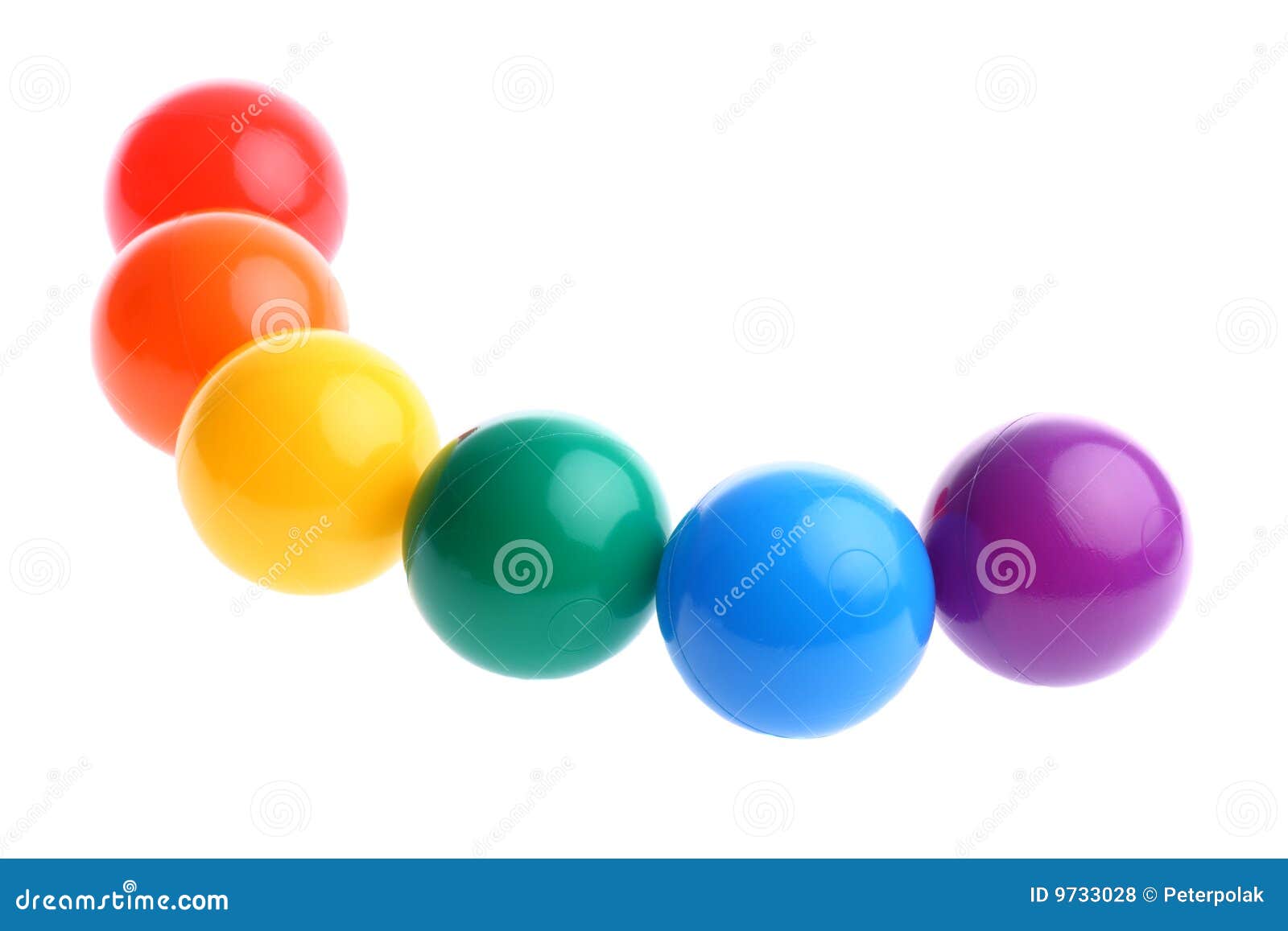Six Shiny Coloured Plastic Toy Balls in Row Stock Photo Image of