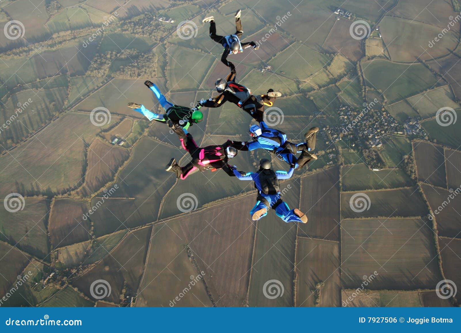 six skydivers