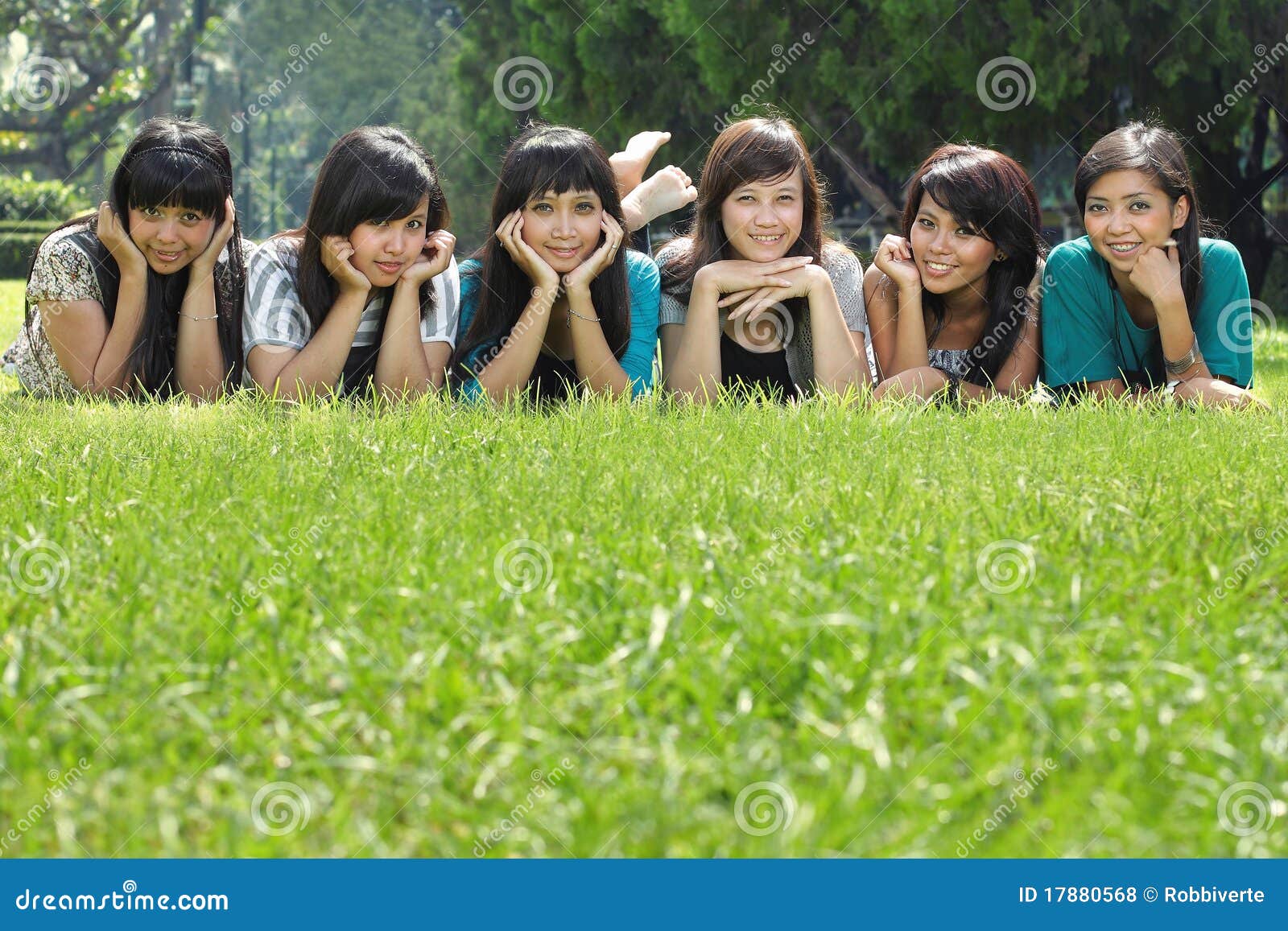 Six Smiling Happy Girl Friends Having Fun Stock Photo - Image of ...