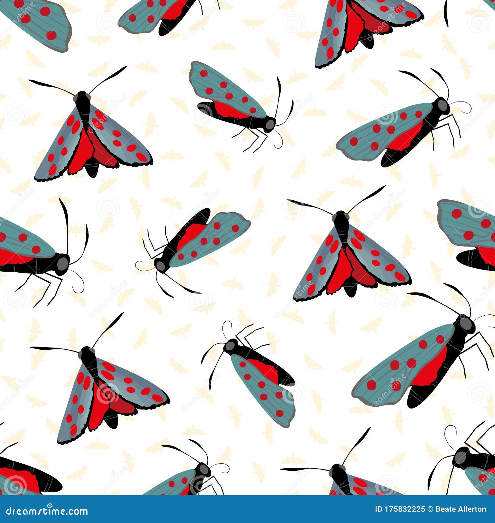 six spot burnet butterfly seamless  pattern background. day flying moth .scottish coastal insect