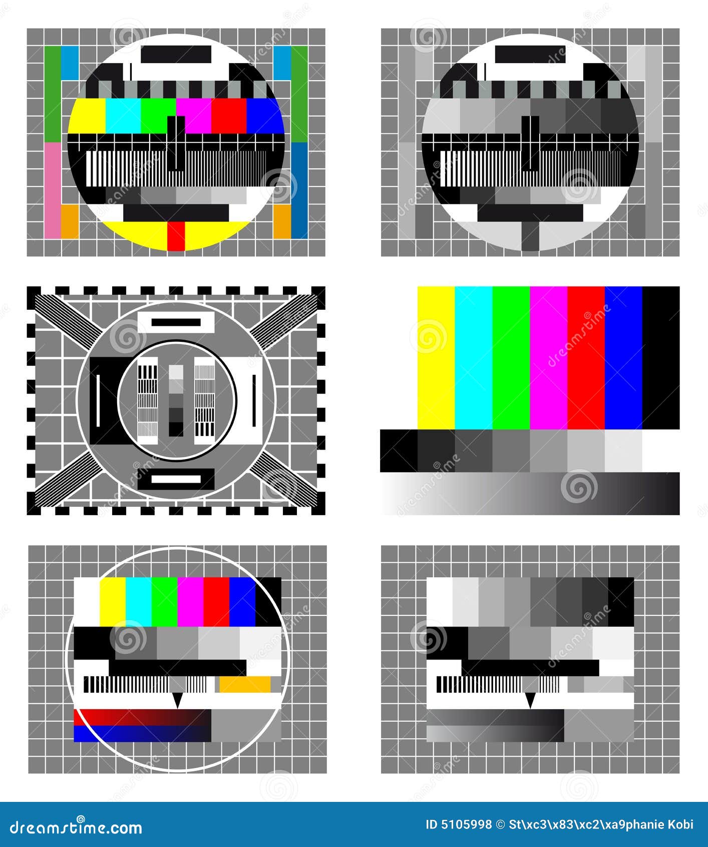 Six television test screen stock vector. Illustration of signal 5105998