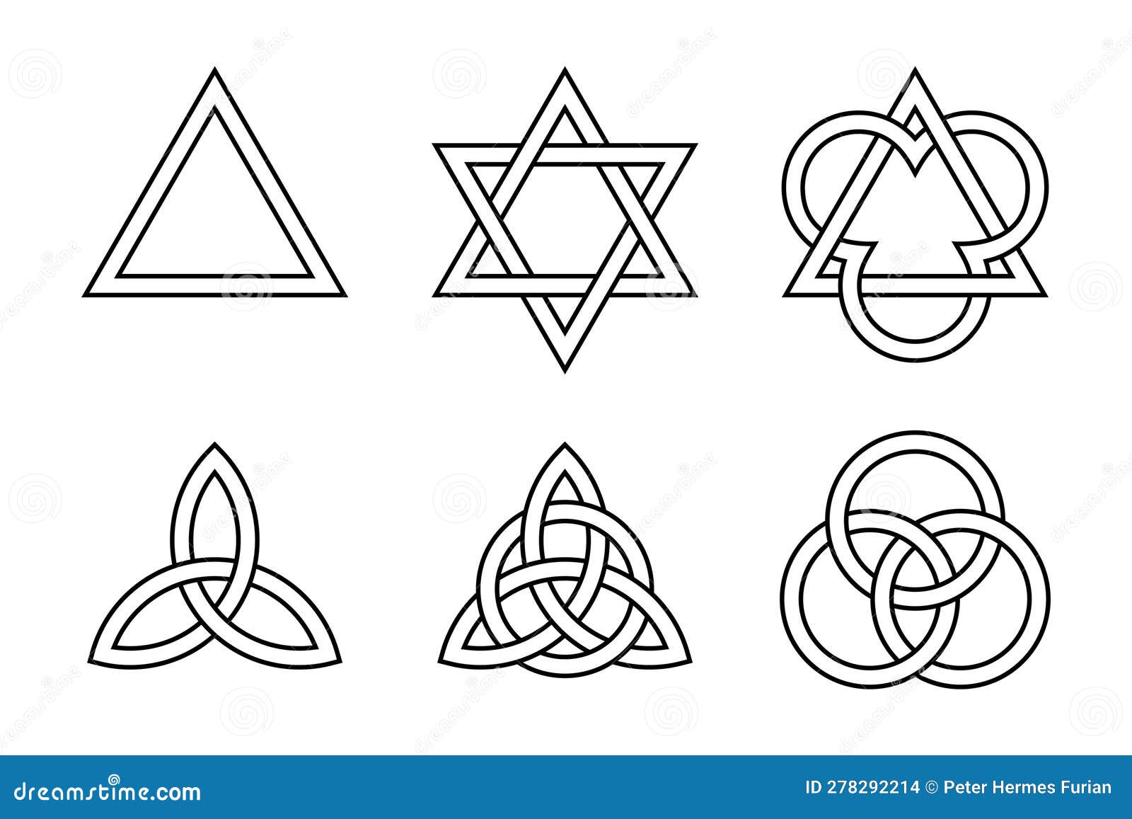 Six Trinity Symbols Symbols Formed By Triangles Triquetras And six-trinity-symbols-symbols-formed-by-triangles-triquetras-and