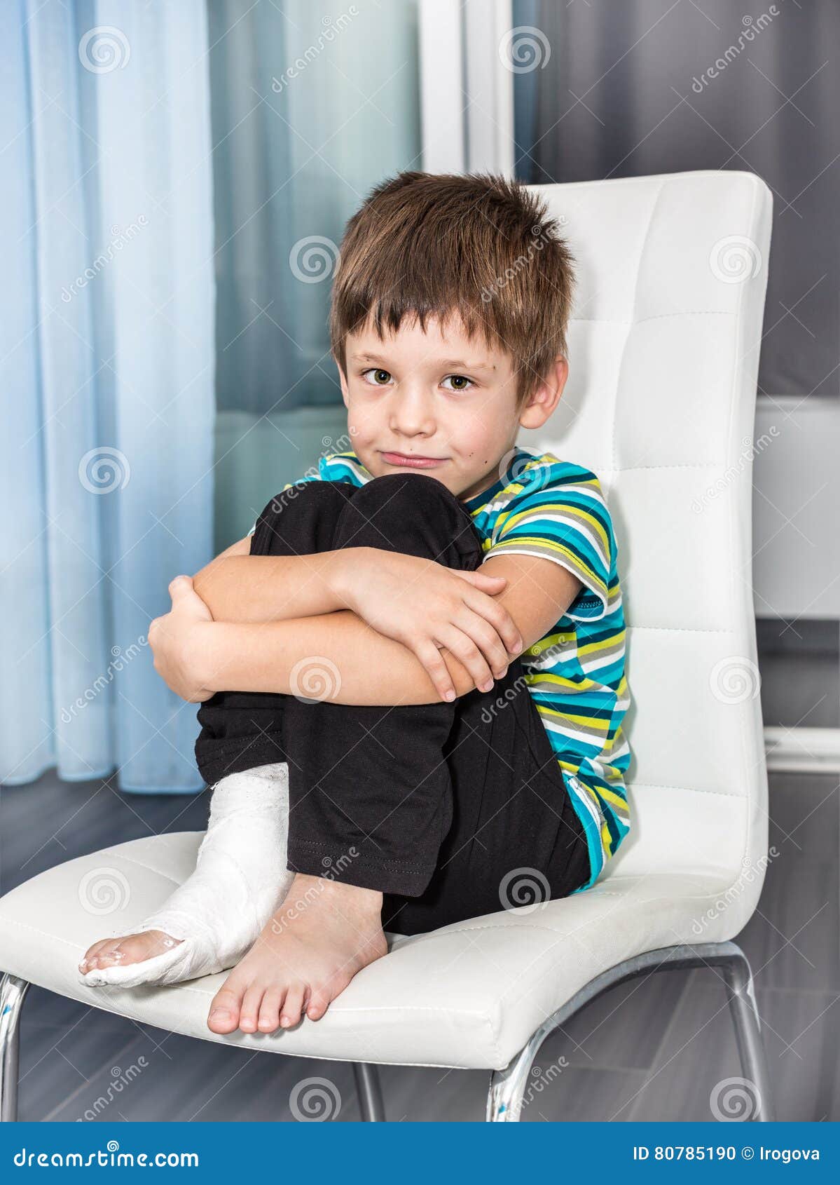 The Sixyearold Boy with the Broken Leg in Plaster Sits Stock Photo Image of ankle, body