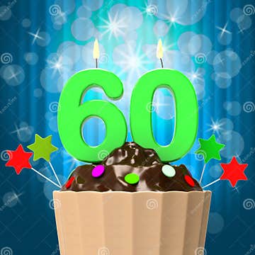 Sixty Candle on Cupcake Means Sixtieth Birthday Stock Illustration ...