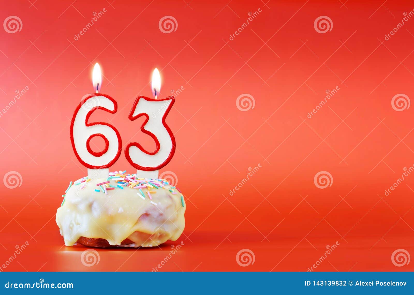 Sixty Three Years Birthday. Cupcake With White Burning Candle In The ...