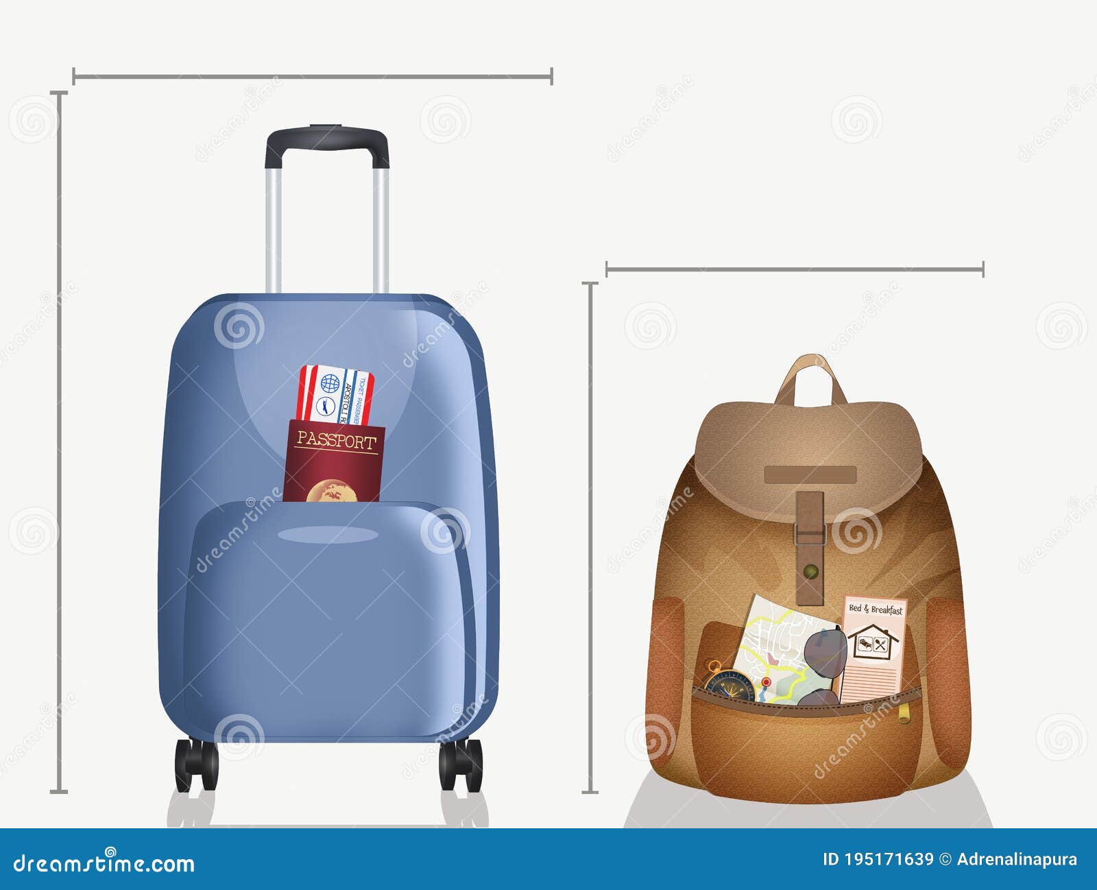 Sizes for Boarding Suitcase and Hand Luggage Stock Illustration
