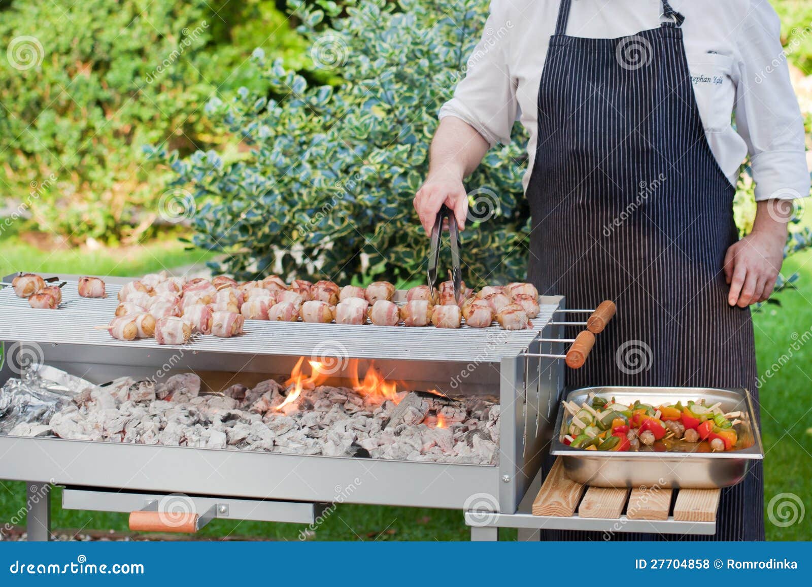 Sizzling Barbecue Sticks with Meat and Vegetables Stock Photo Image