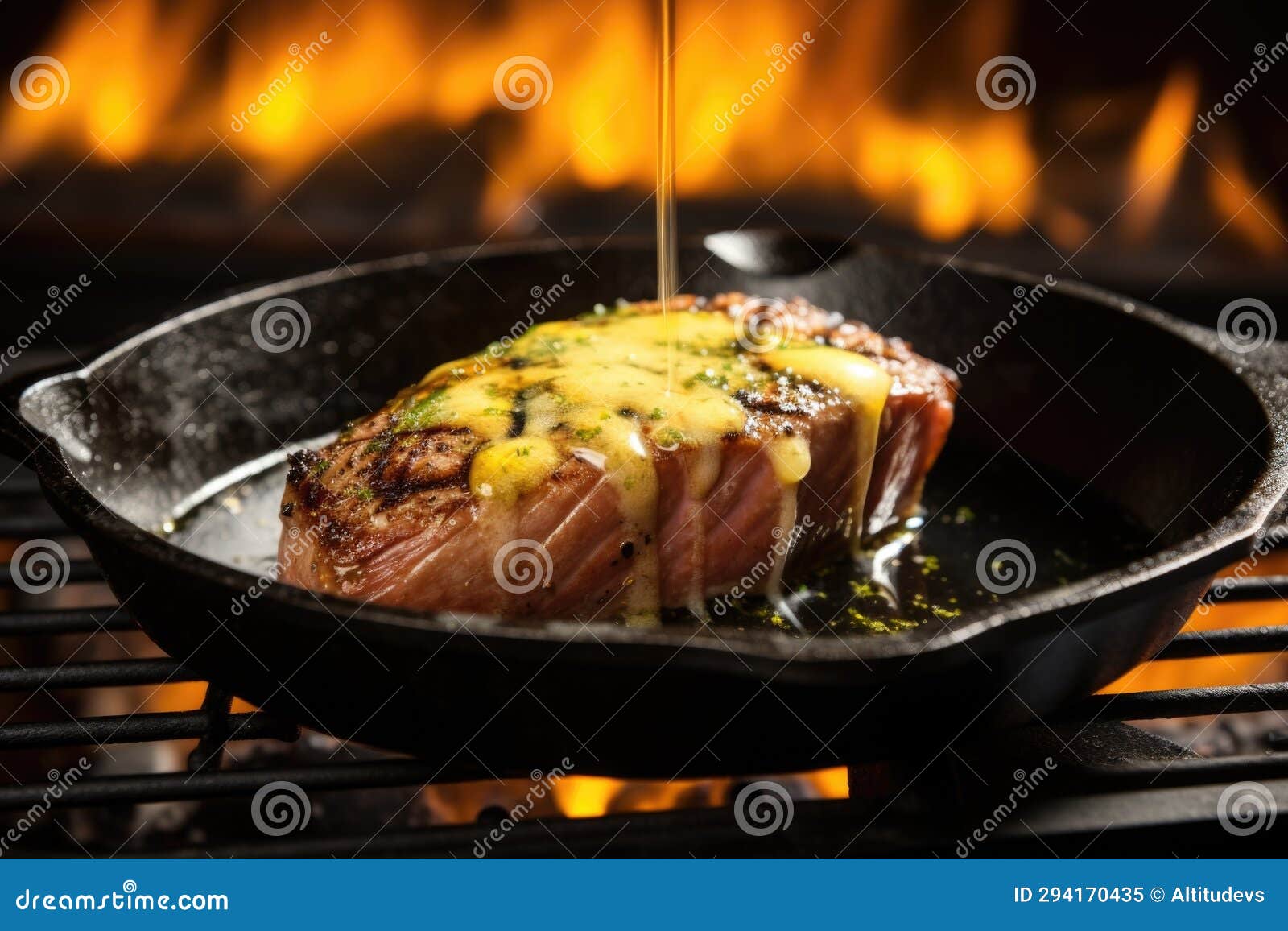 Sizzling Seared Tuna Steak with Butter Melting on Top Stock Image
