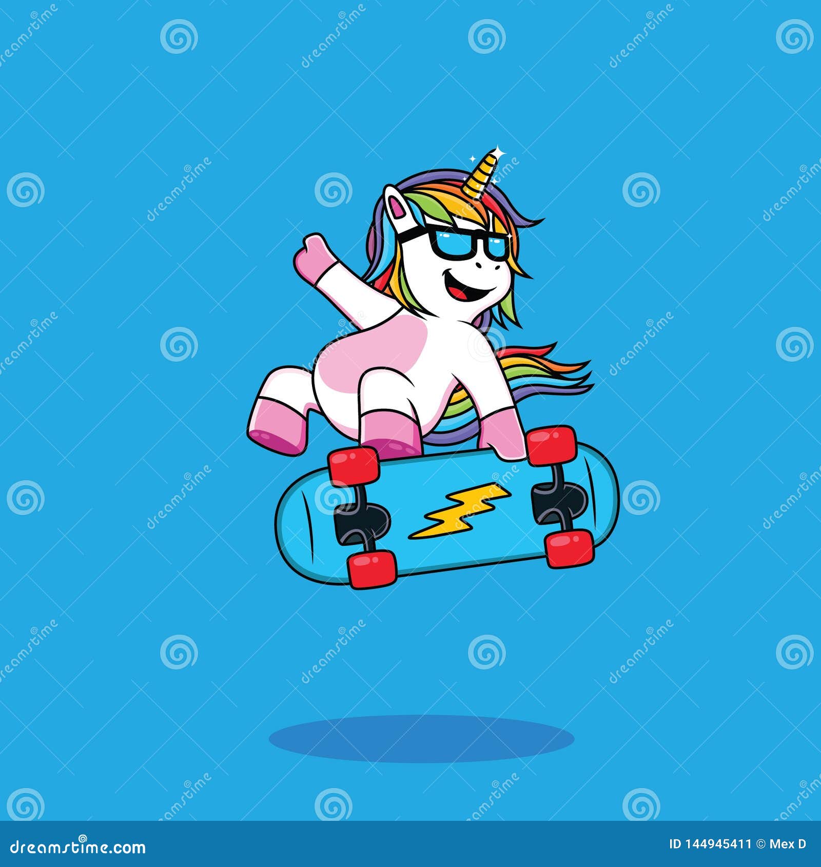 Skate Unicorn in Blue Background Stock Illustration Illustration of poster, background 144945411