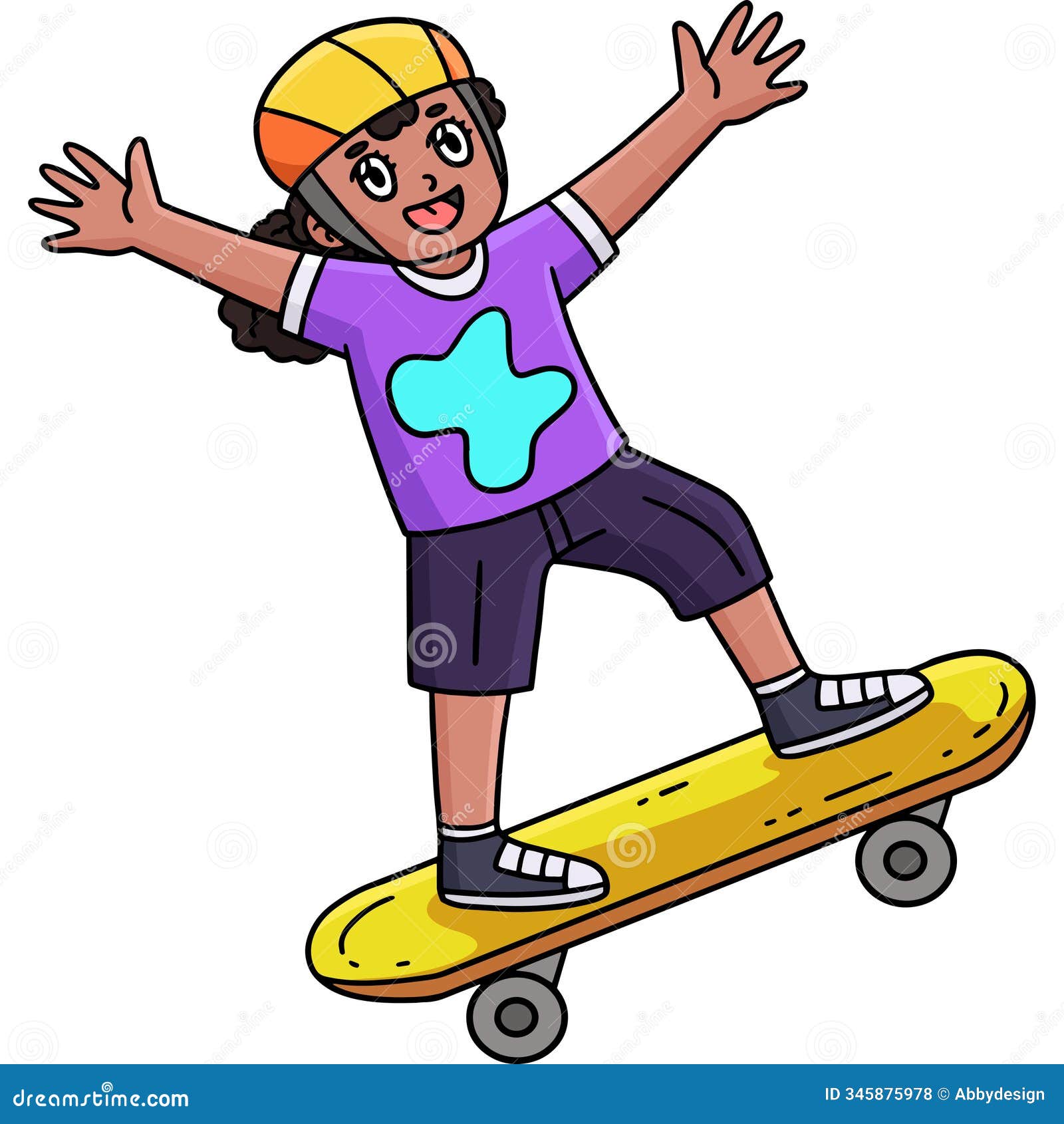 skateboard girl performing ollie cartoon clipart