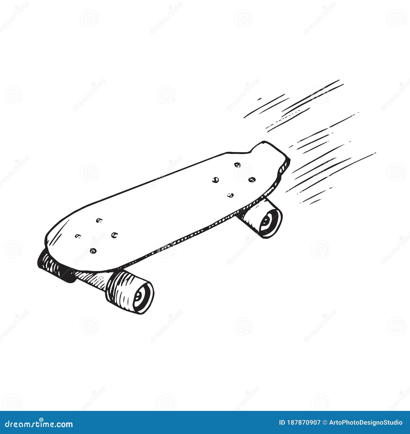 Skateboard, Hand Drawn Doodle Sketch, Isolated Vector Outline