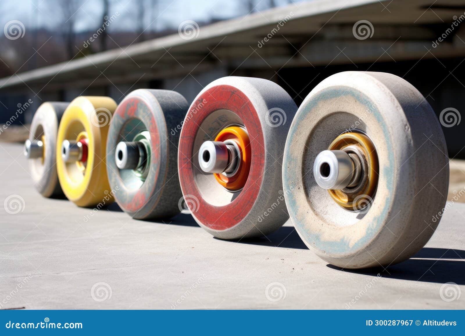 Skateboard Wheels Spinning on a Skateboard Parks Concrete Surface Stock