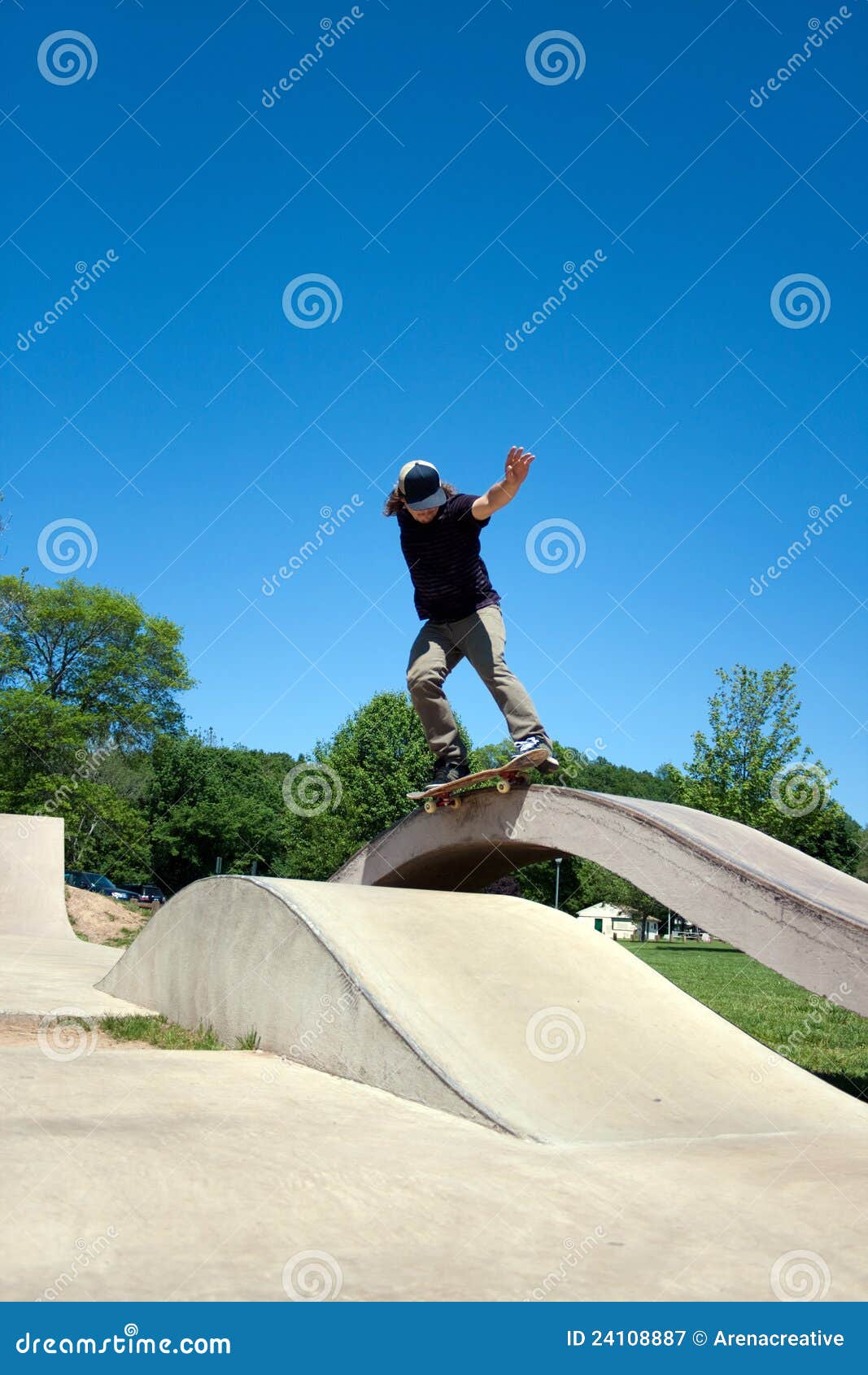 Skateboarder Grinding At The Skate Stock Image Image 24108887