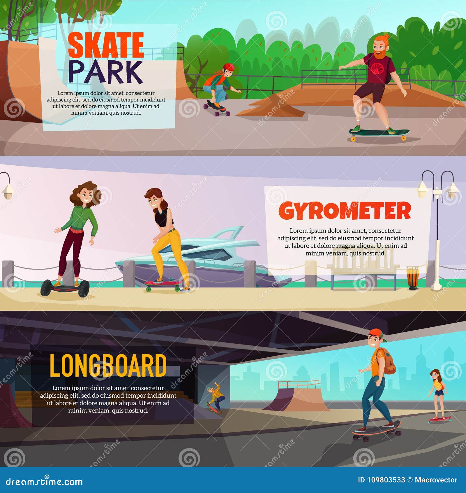 Skateboarding Horizontal Banners Stock Vector - Illustration of background, design: 109803533