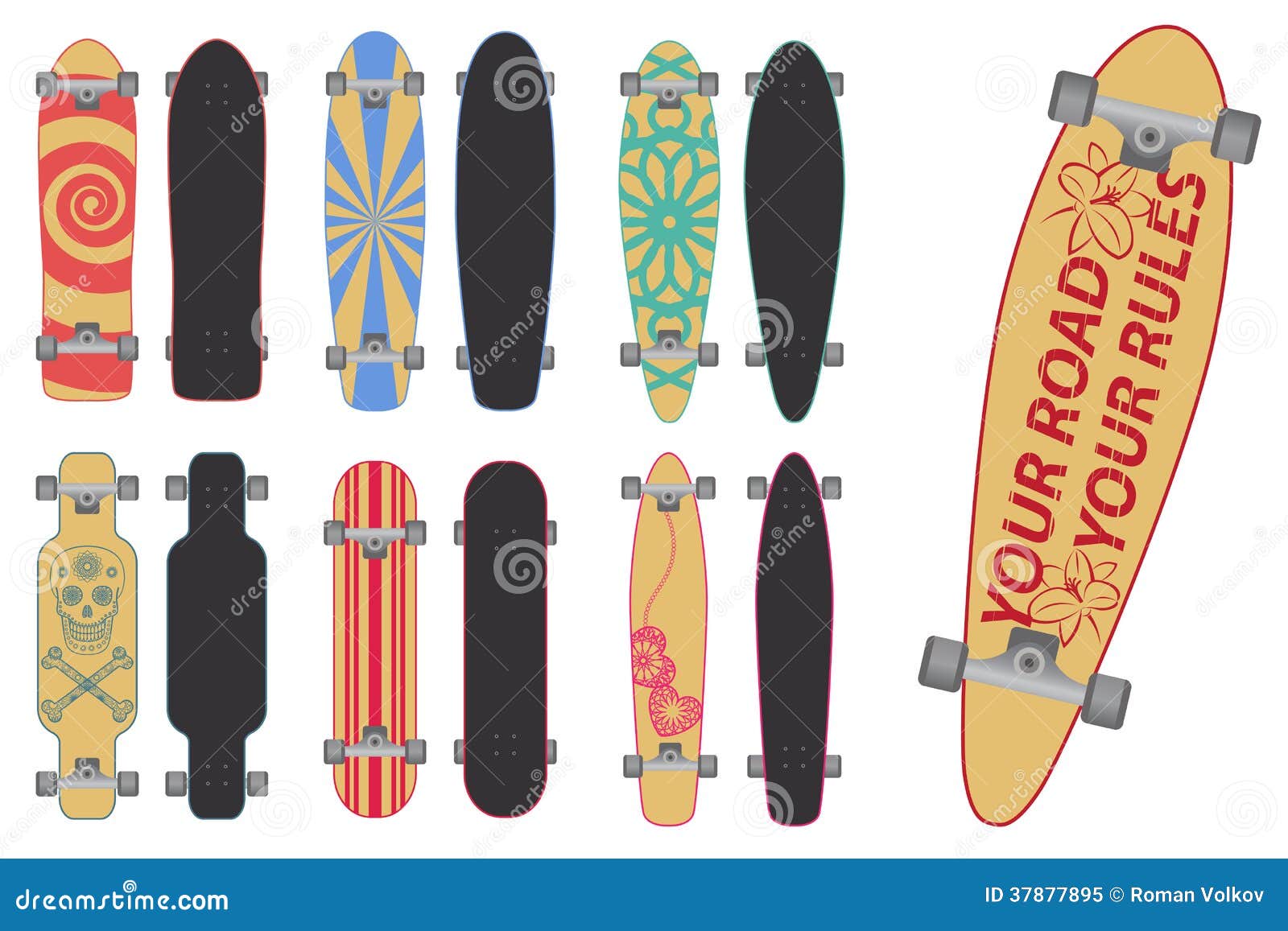 Skateboards and Longboards stock vector. Illustration of collection