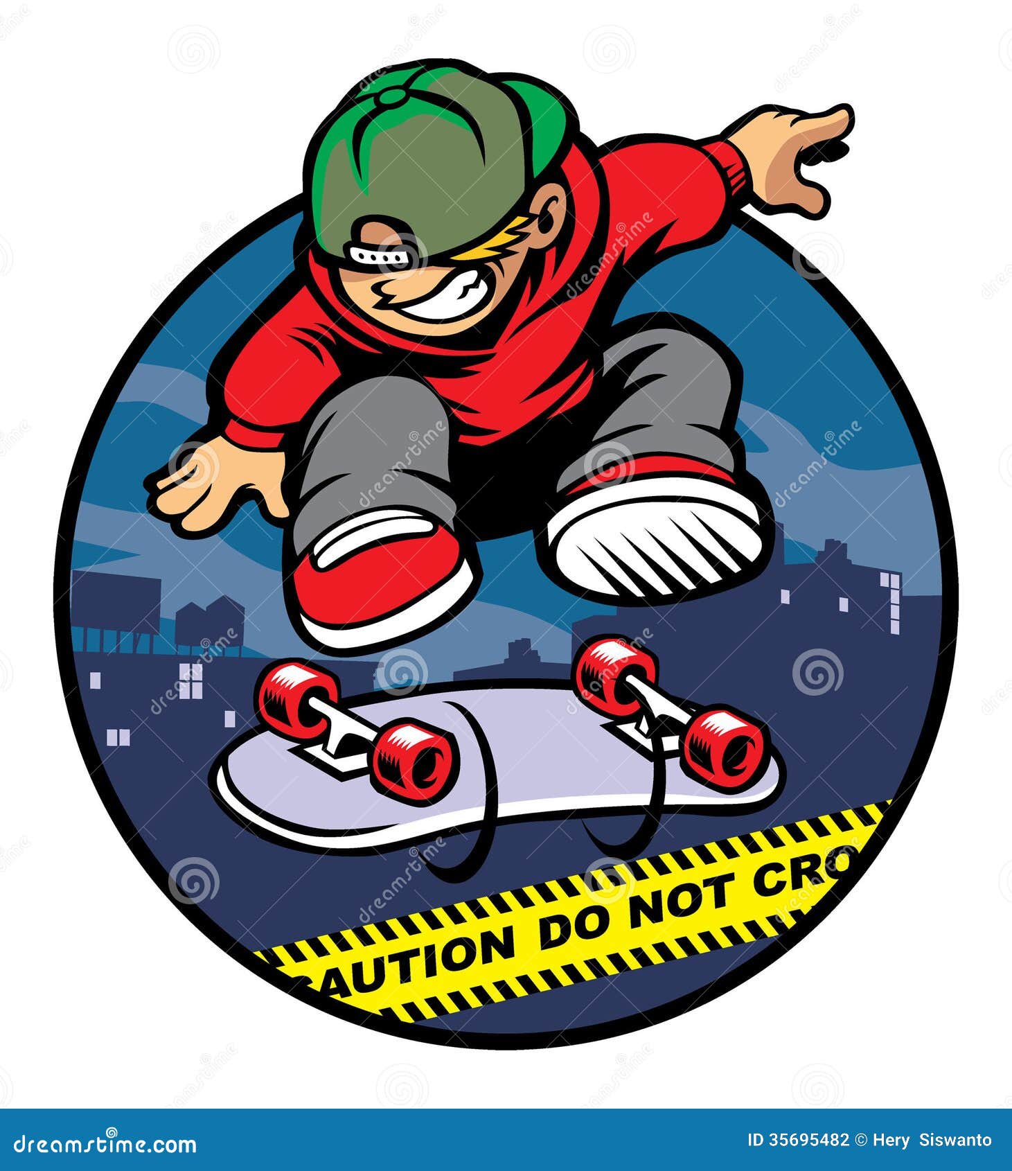 Skater Boy Doing Kickflip Over Police Line Stock Vector Illustration