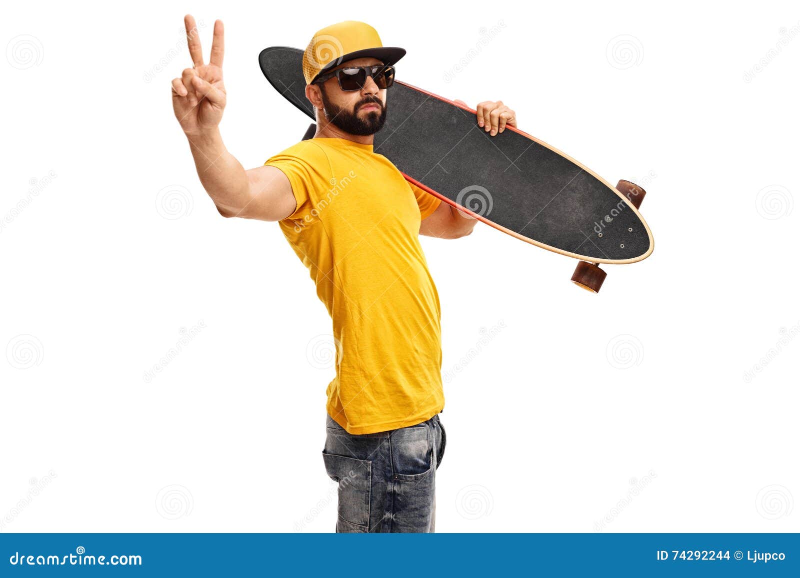 Skater Guy Making Peace Sign Stock Image of single, clothing: 74292244