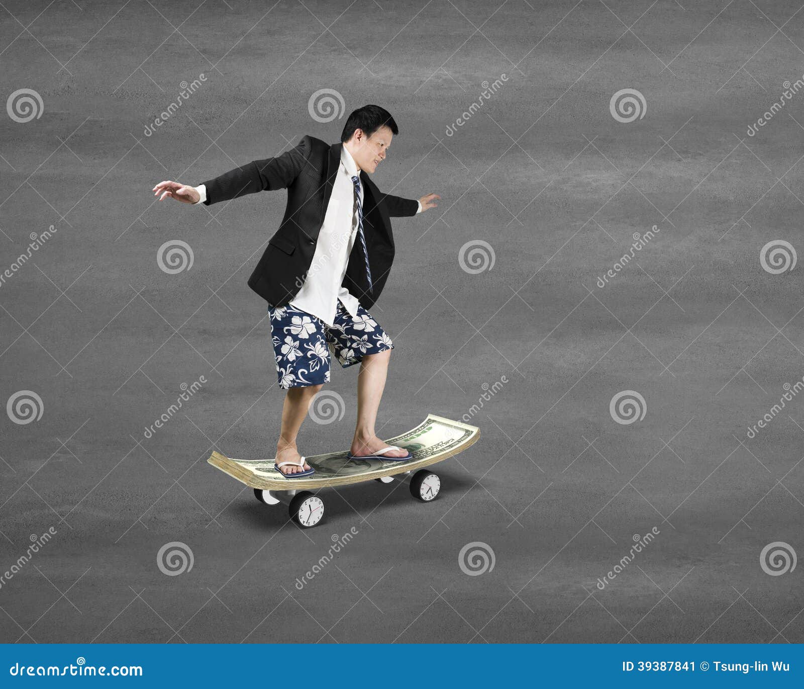 Skating on Money Skateboard with Clock Wheels Stock Image Image of