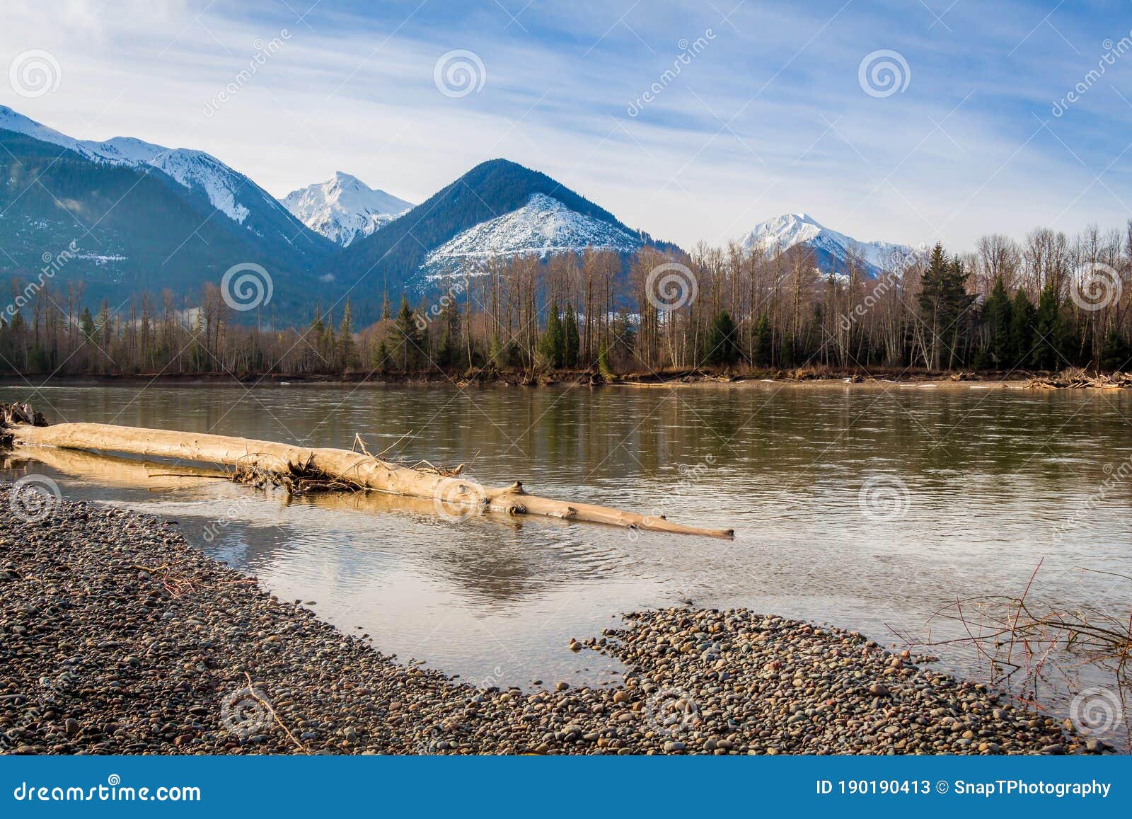 skeena river in british columbia, canada, on an early spring morning