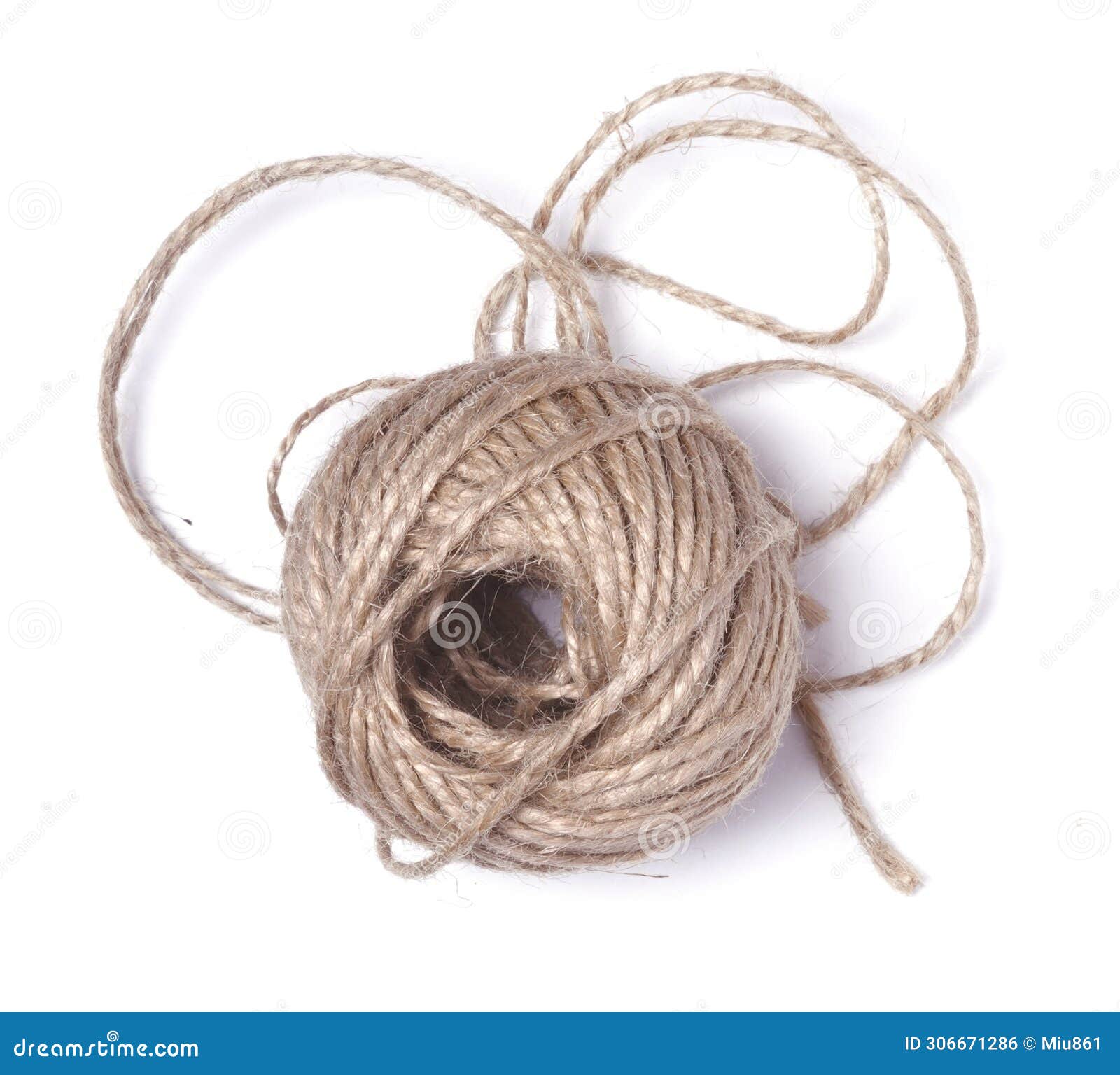 Roll of Tangled Jute String on a White Background. Stock Photo