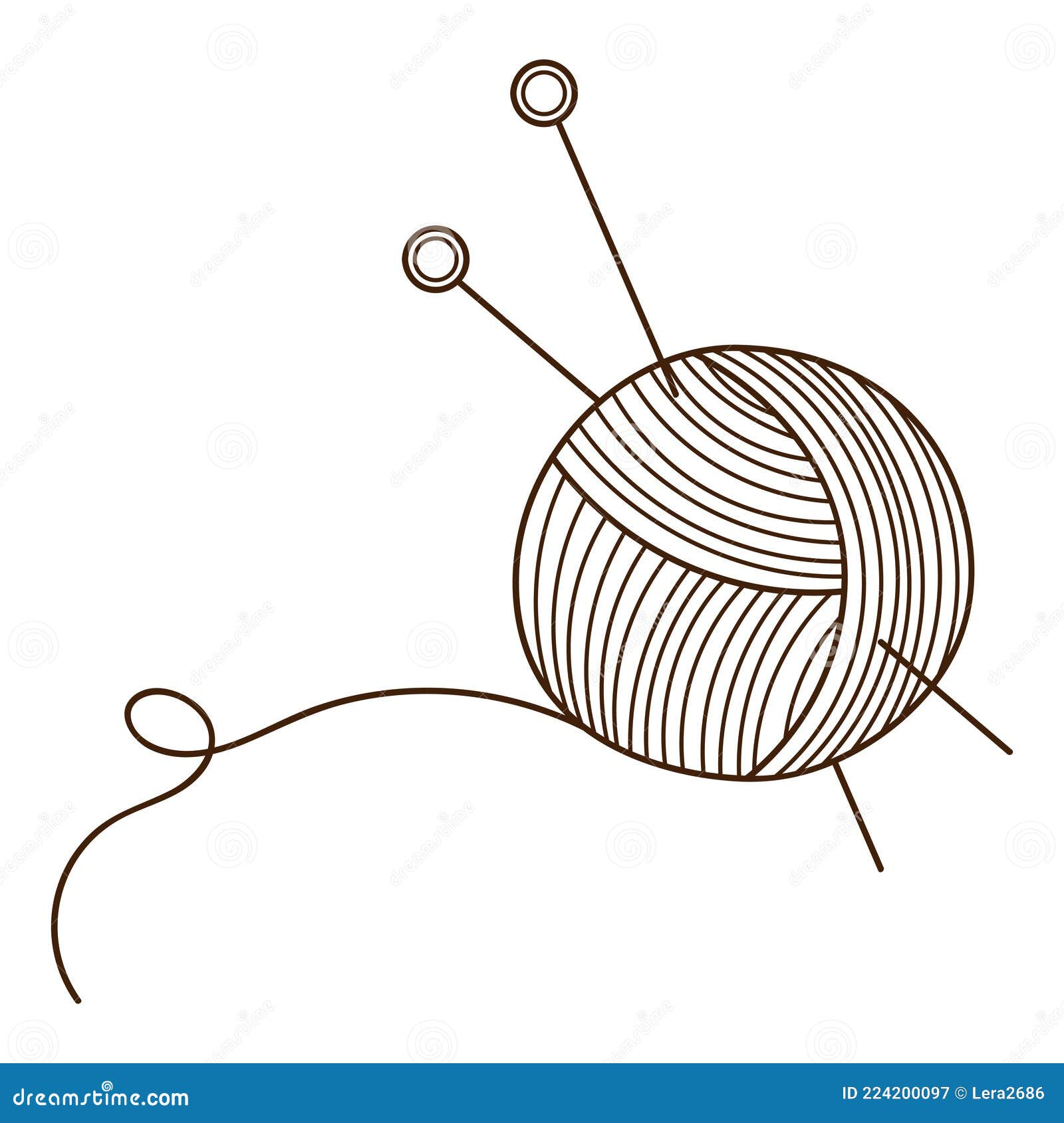 A Skein of Yarn with Knitting Needles. Needlework, Knitting. Design