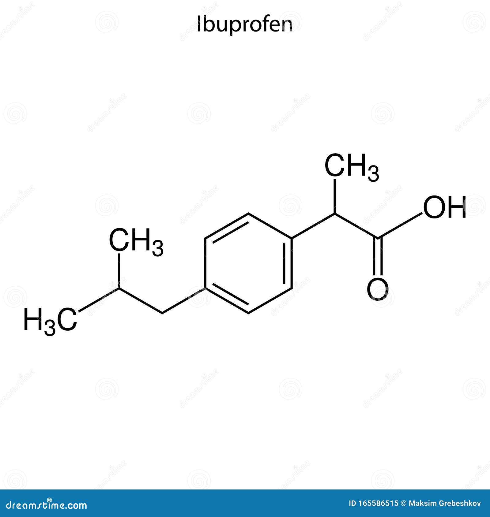 Ibuprofen Chemical Molecule Structure On White Background Stock