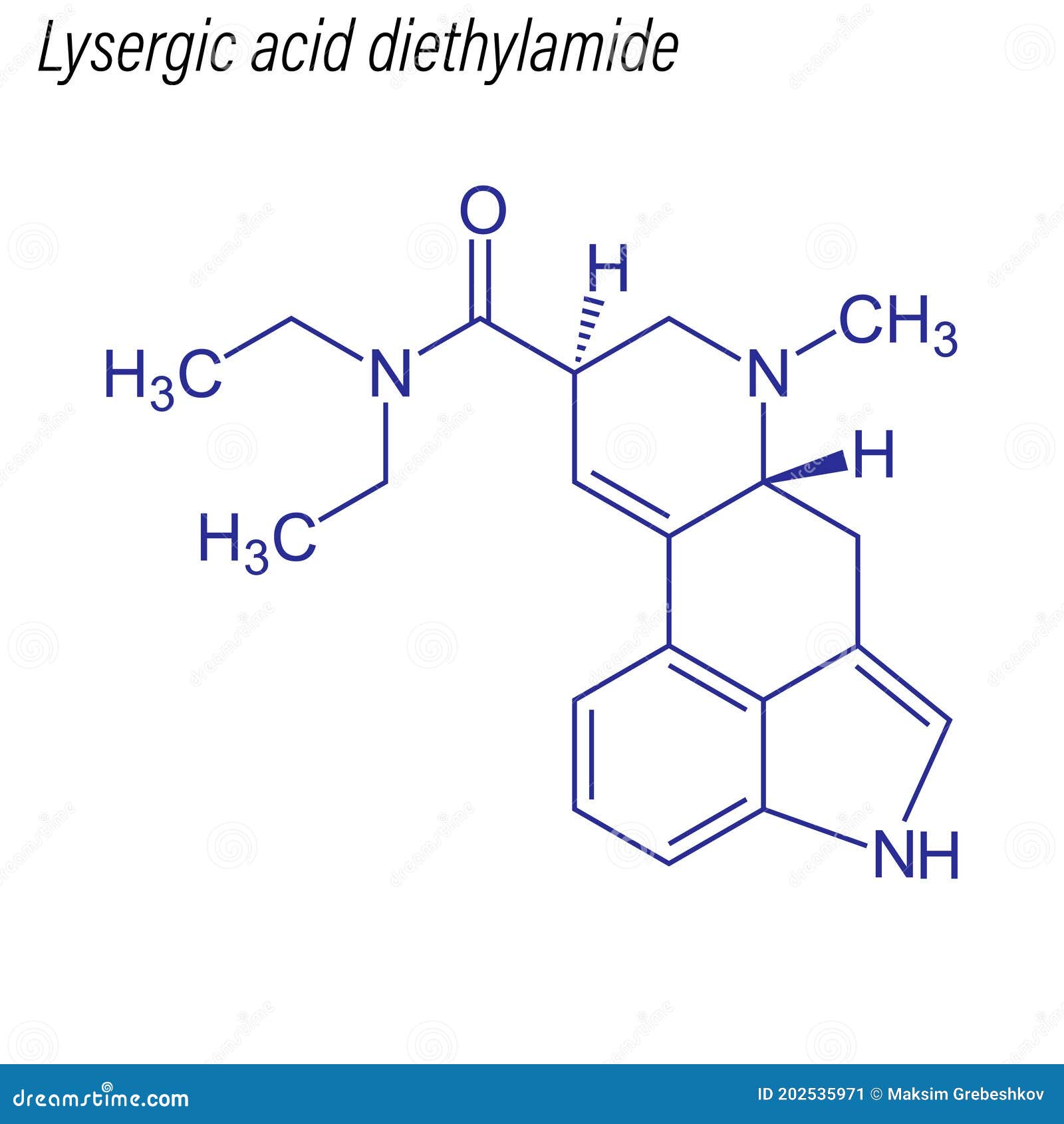  skeletal formula of lysergic acid diethylamide. drug chem