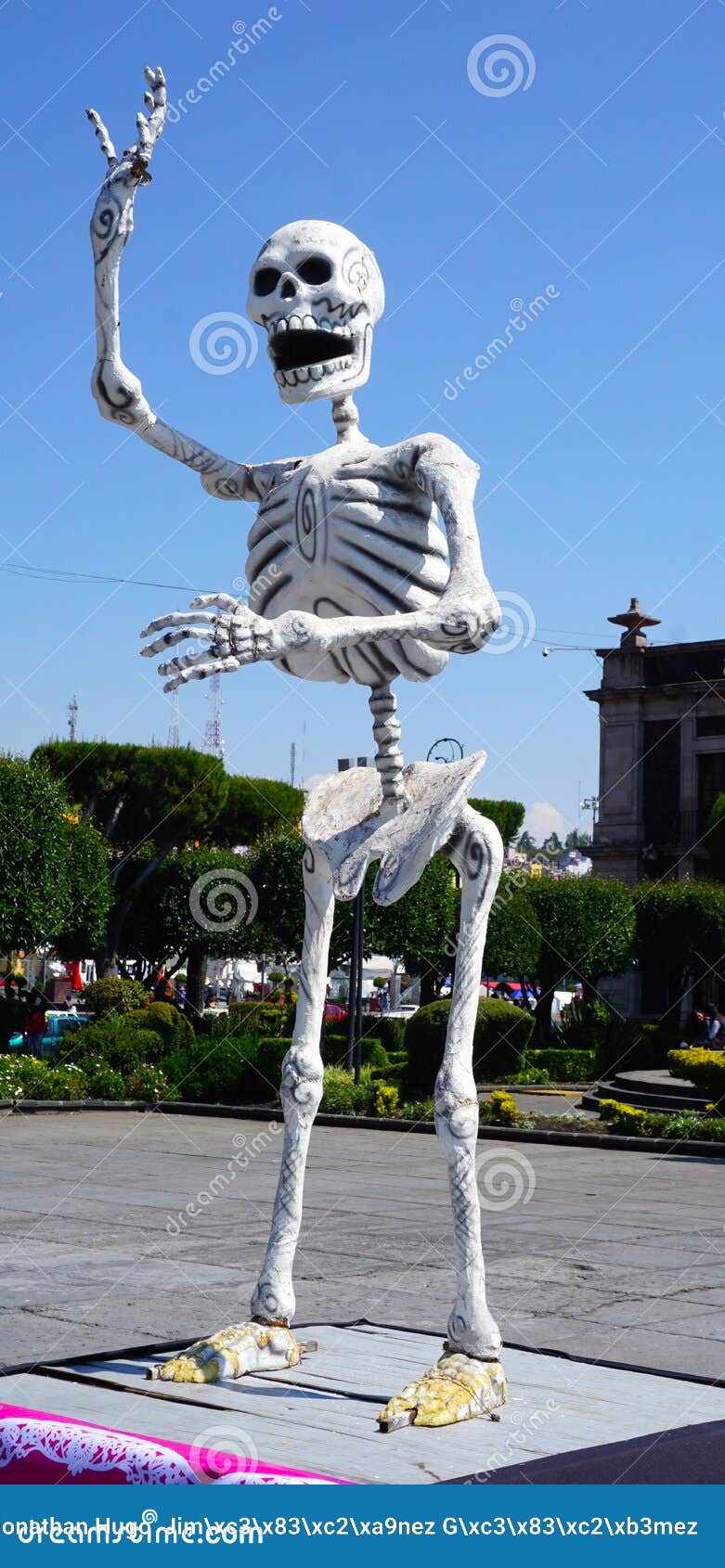 Big tall skeleton made of paper and glue, representation of a man as a skeleton, decorative item used in the mexican day of the dead celebration