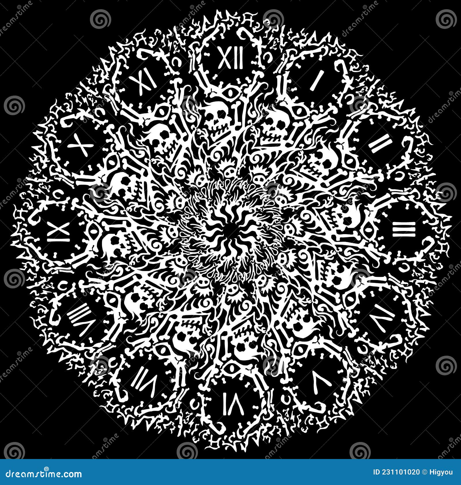 Skeleton Bones Clock Face Decoration Stock Vector Illustration of
