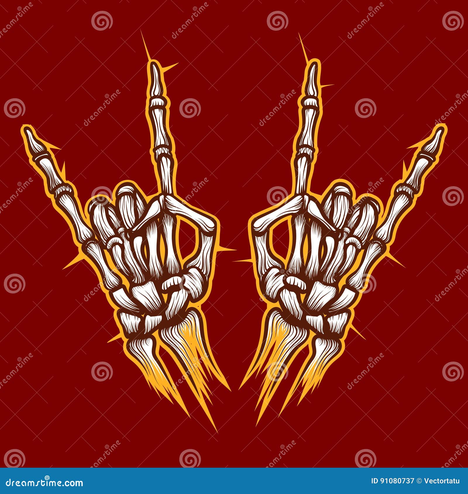 rock on skeleton hand background