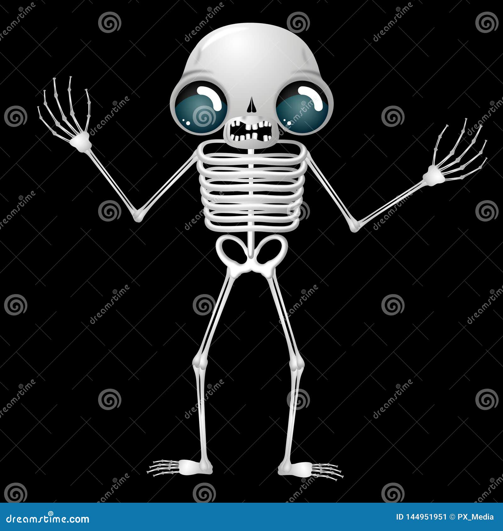 Skeleton - Cartoon Character Isolated on Black Background Stock  Illustration - Illustration of human, skull: 144951951