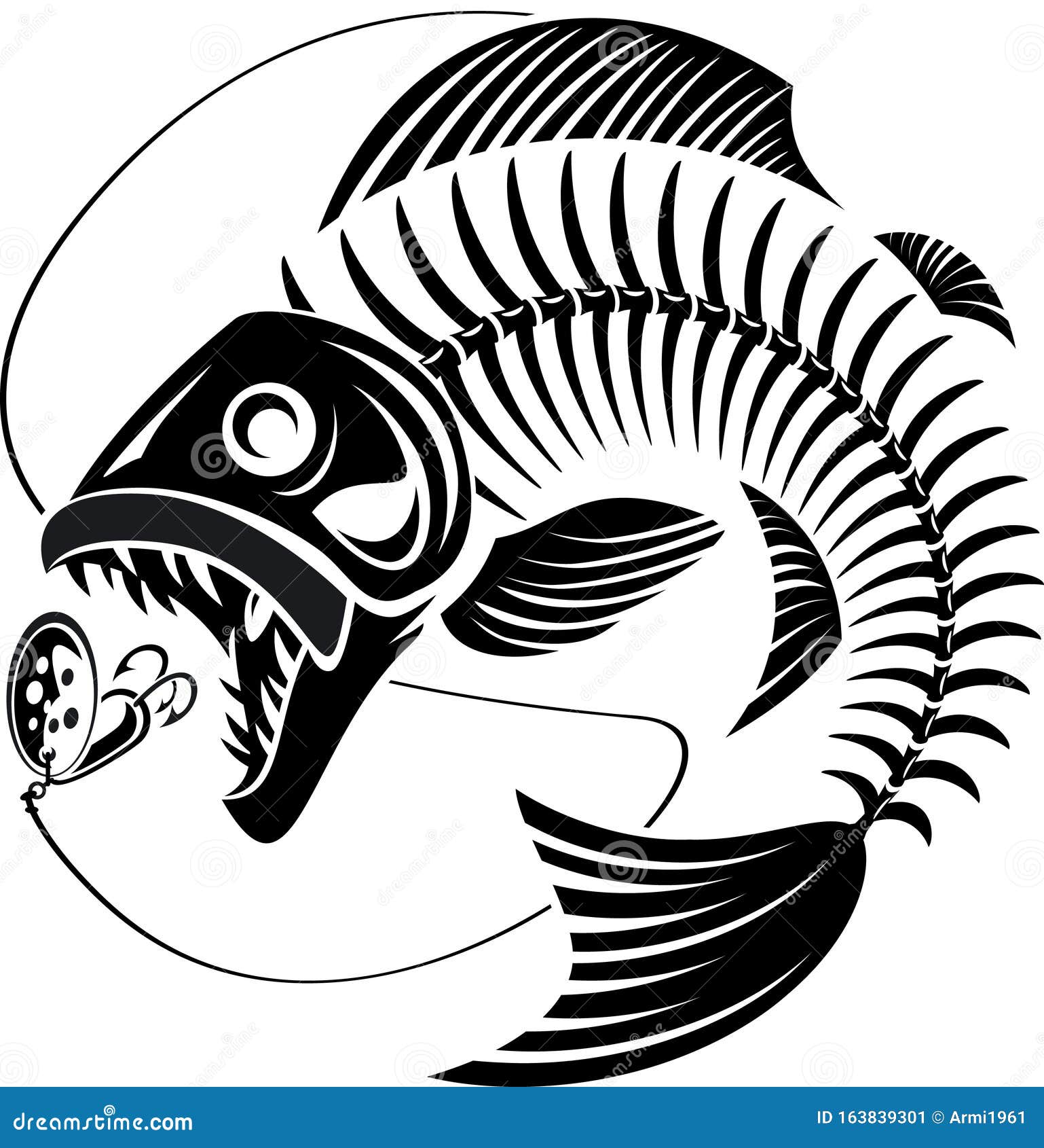 Skeleton Fish Taking Fishing Lure Stock Vector - Illustration of leisure, cartoon: 163839301