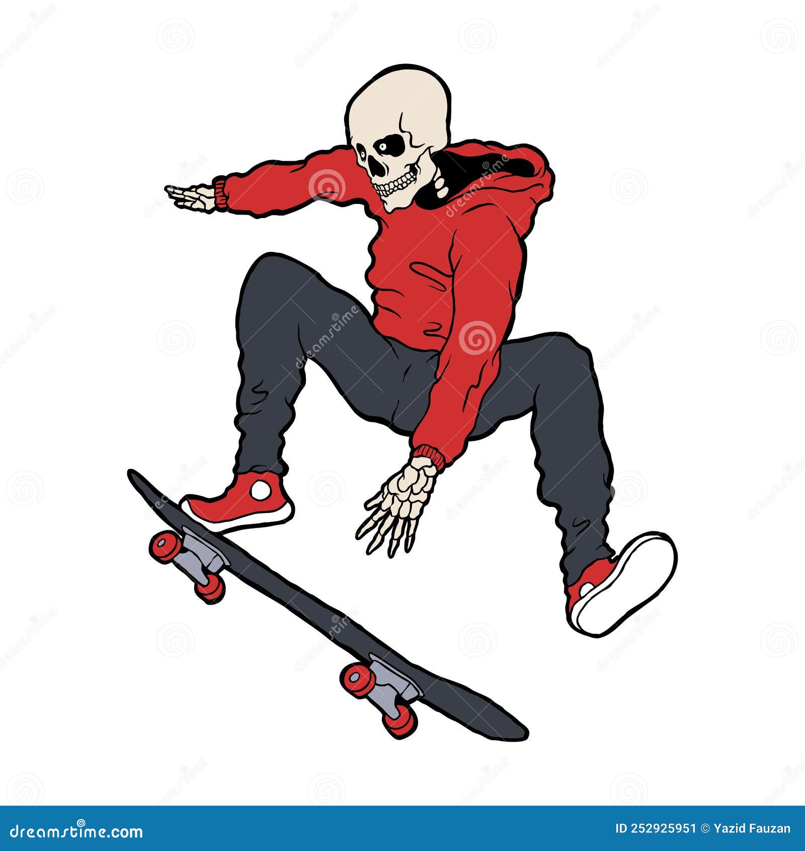 Vector Skeleton Skater in a Hoodie Doing Ollie Stock Vector