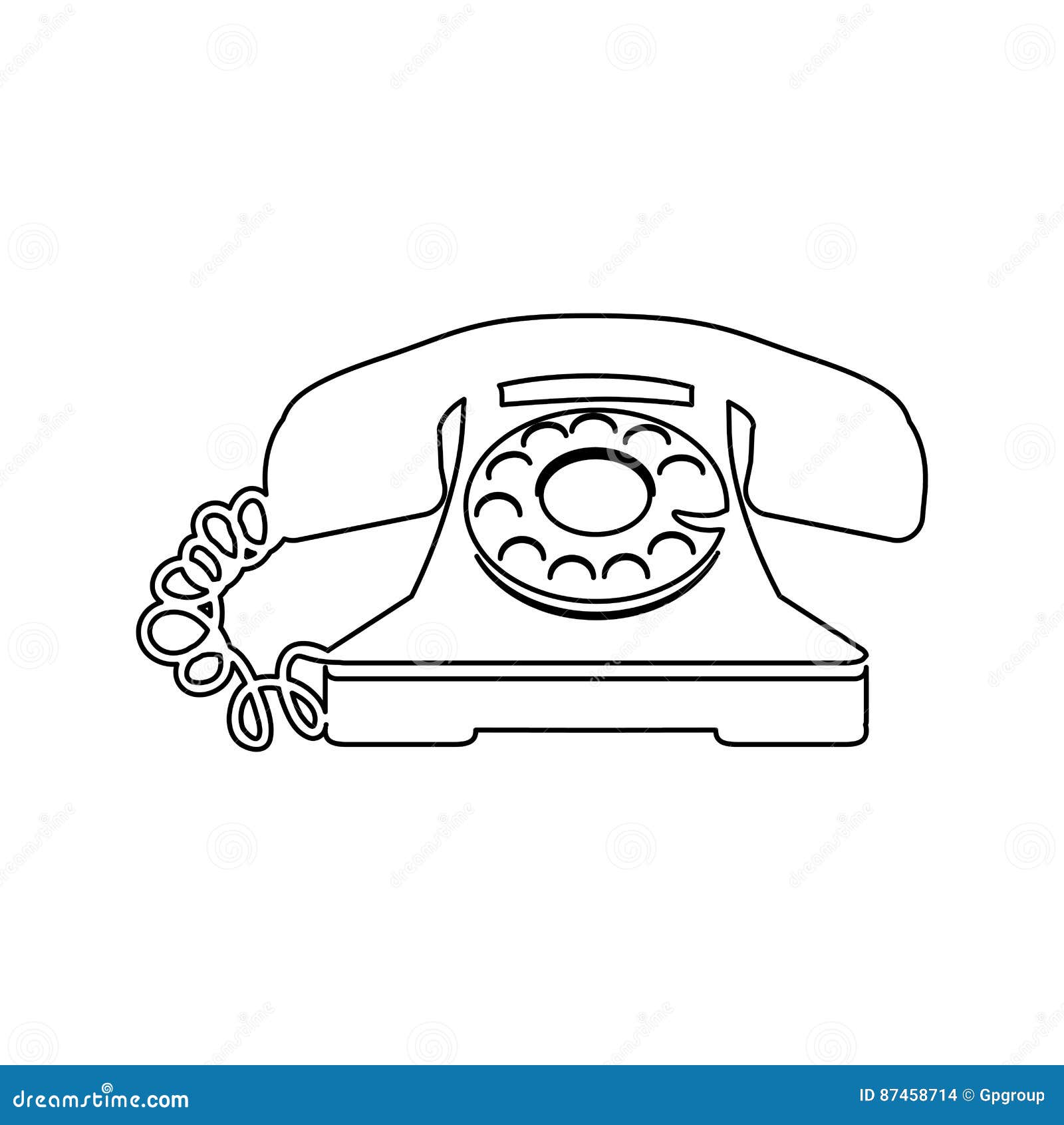 Sketch Antique Phone with Auricular and Cord Stock Illustration