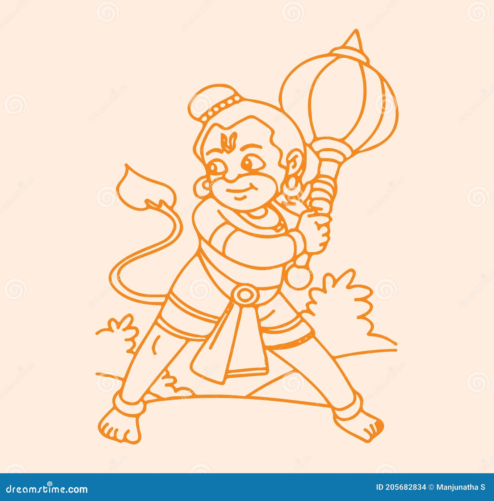 Sketch of Baby Hanuman with Gada or Mace Holding in Hand Outline Editable  Illustration Stock Vector - Illustration of india, drawing: 205682834