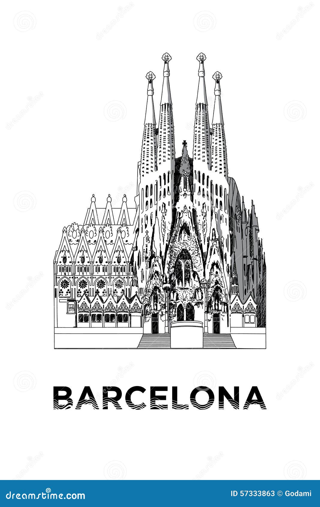 the sketch of basilica and expiatory church of the holy family