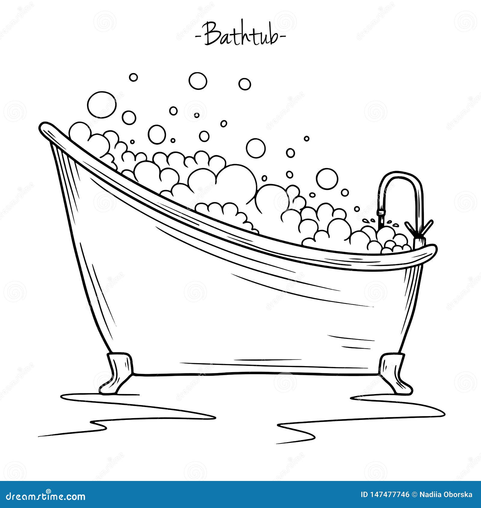 Sketch Bath with Tap and Foam. Vector Illustration Stock Illustration ...